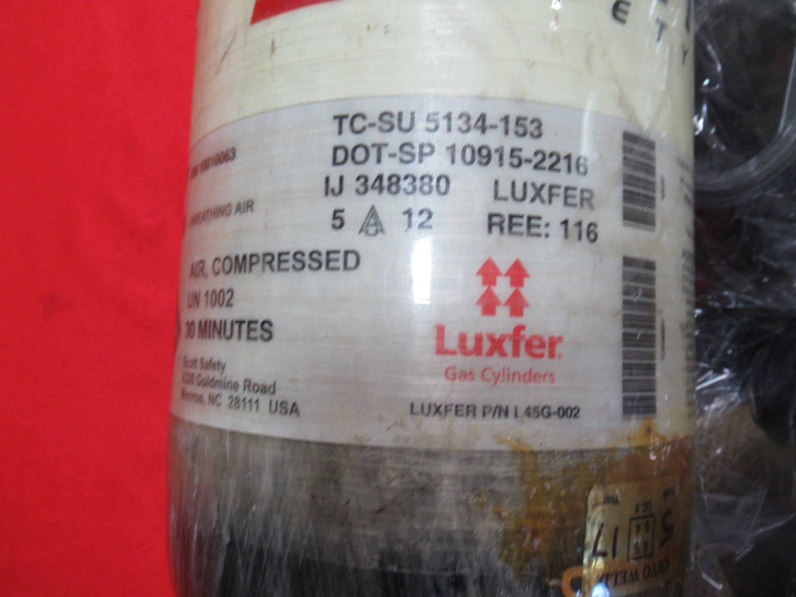 Mfg 2012 Scott SCBA 2216 PSI CURRENT HYDRO CYLINDER TANK BOTTLE Fire Rescue