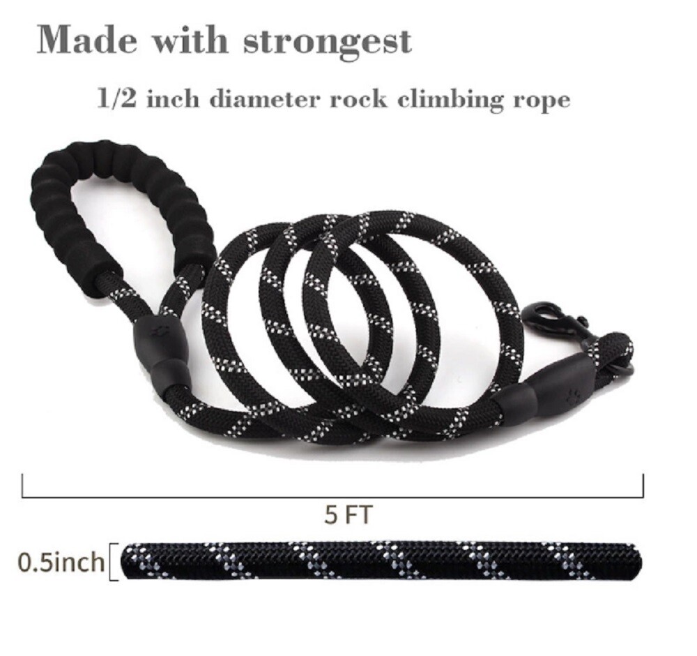5 FT Dog Rope Leash - Reflective Nylon Lead, Training Padded Handle for Puppies