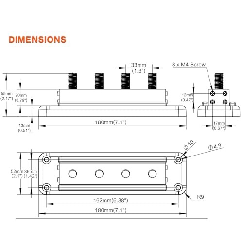 600A High Current Bus Bar Nickel Plated Copper Distribution Block Red&Black