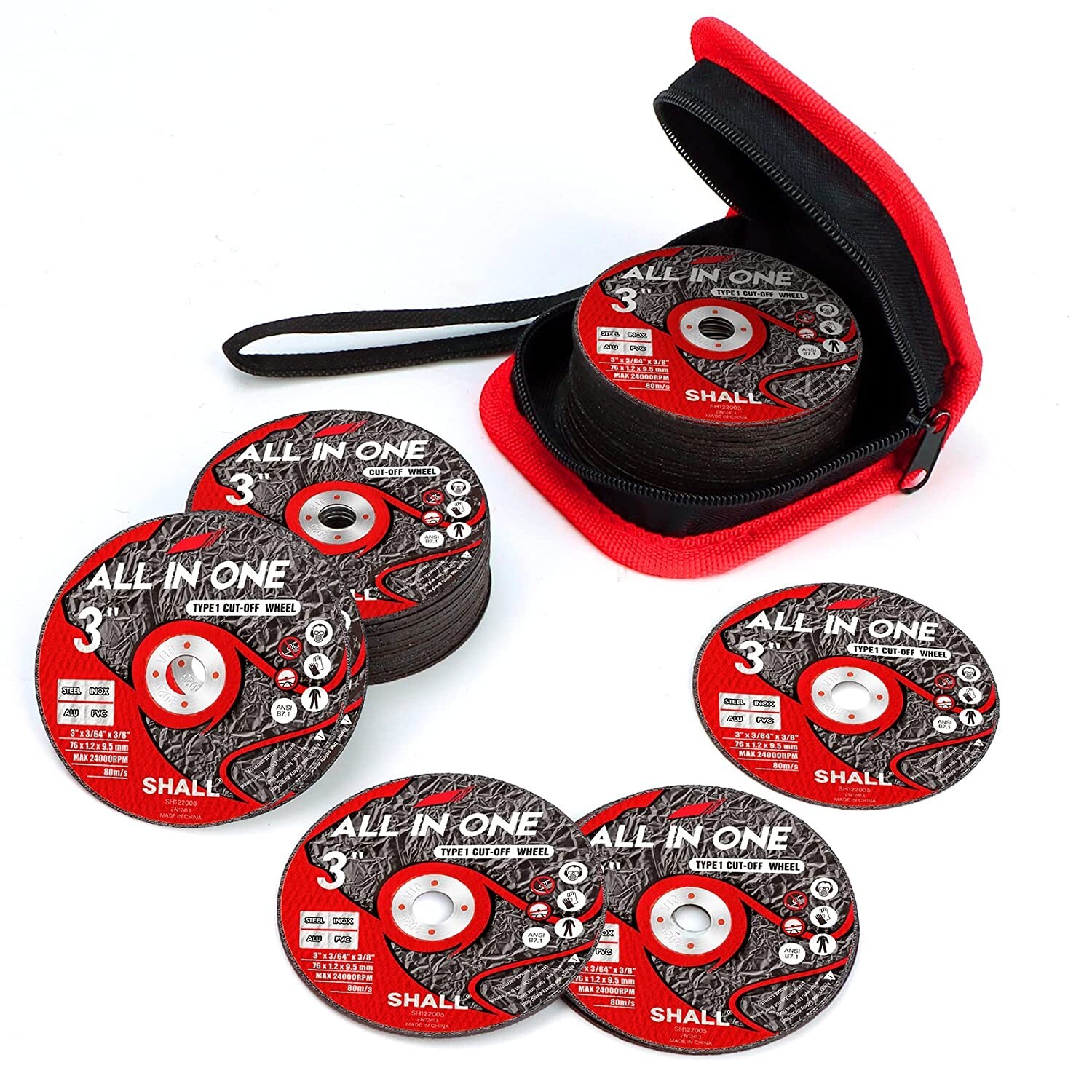 SHALL 25-Pack Cut Off Wheels 3” x 3/8” x 3/64” - Fast Cutting Disc