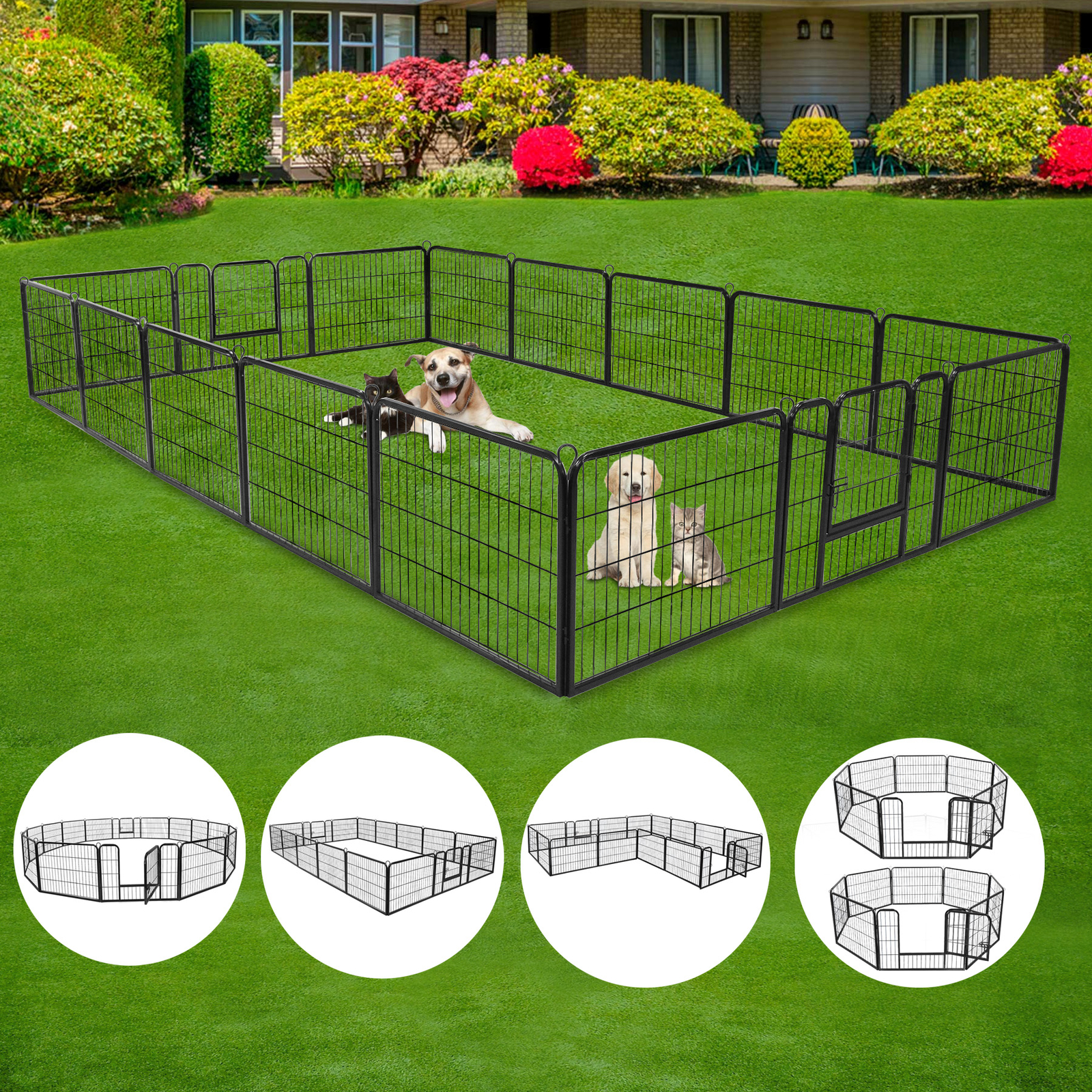 16 Panels Dog Pen Pet Playpen Kennel Fence Puppy Exercise Barrier Outdoor Indoor