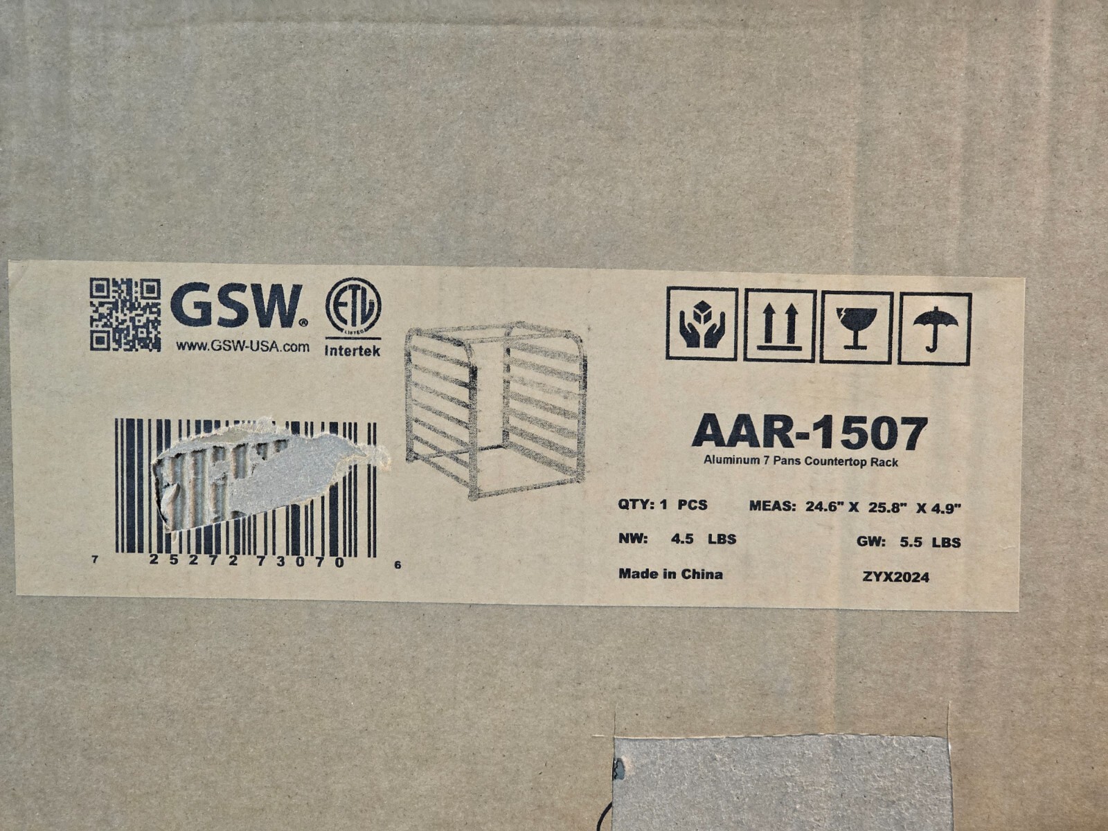 GSW AAR-1507 Knock Down Aluminum Half Size Countertop 7 Pan Rack, for 18” x 26”