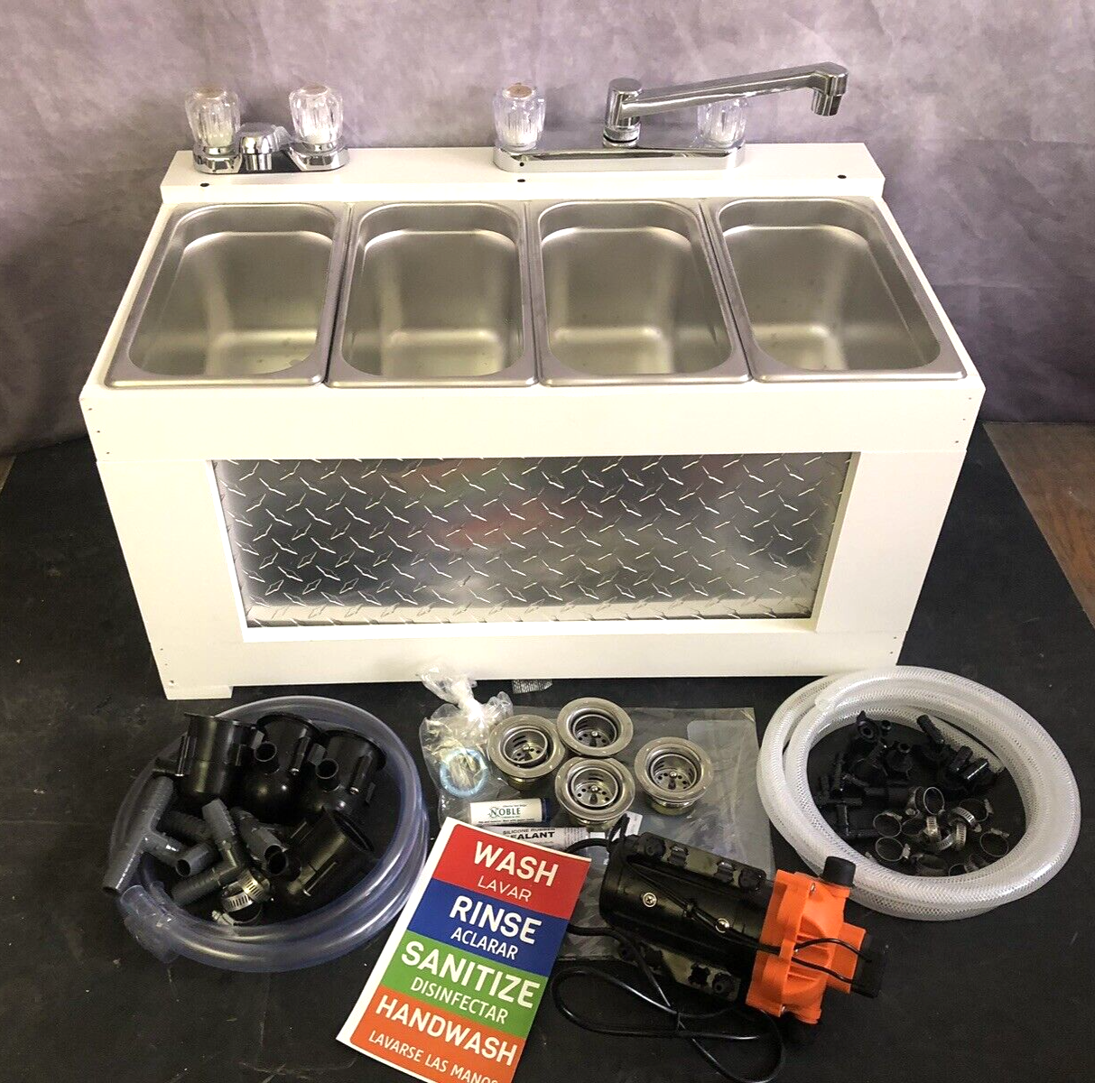 3 Compartment Concession Sink + Hand Sink W/COMPLETE PLUMBING & PUMP (Table Top)