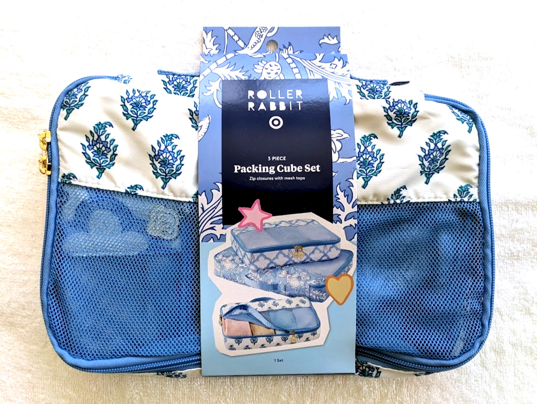 ROLLER RABBIT BLUE 3 PIECE PACKING CUBE SET ROLLER RABBIT X TARGET NEW MESH