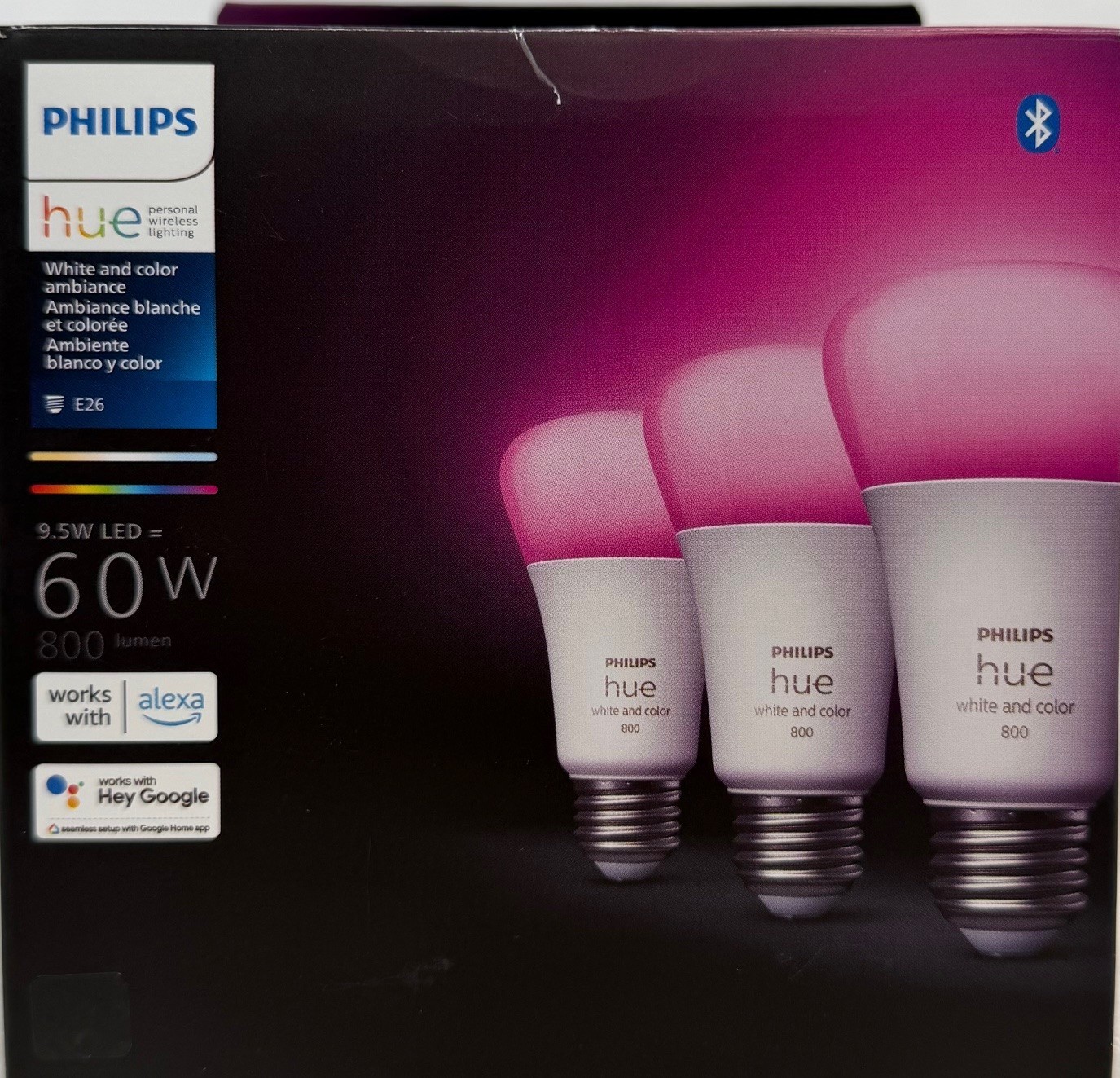 Philips Hue White & Color Ambiance A19 60W Equivalent LED Smart Bulbs - 3 Pack