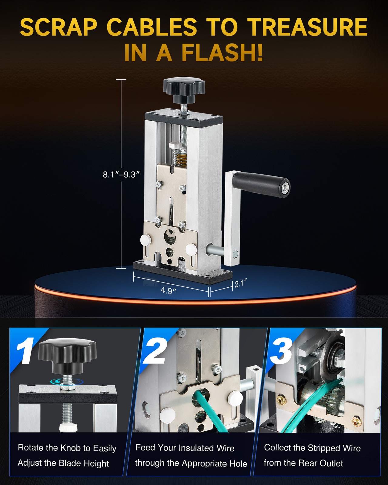 CREWORKS Manual Wire Stripping Machine Portable Cable Stripper Hand Crank Drill