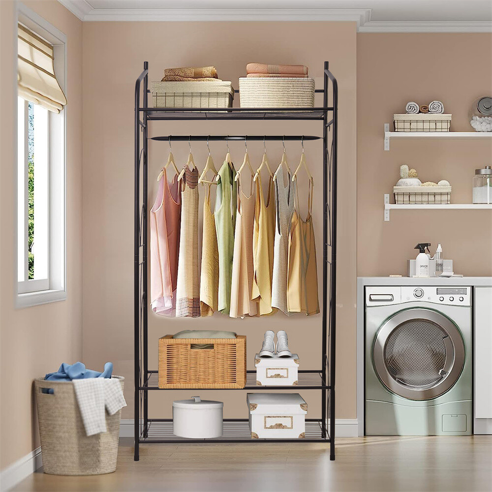 Metal Clothes Rail Storage Garment Shelf Clothing Hanging Heavy Duty Shoe Rack