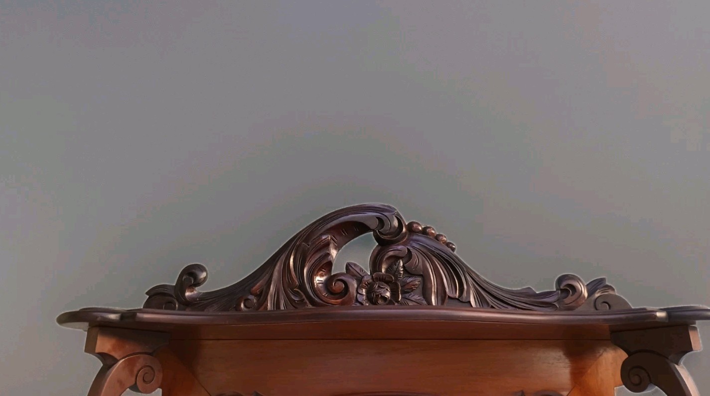 Antique Serpentine Mahogany Dresser Marble Top & Mirror Shelf Entryway Table