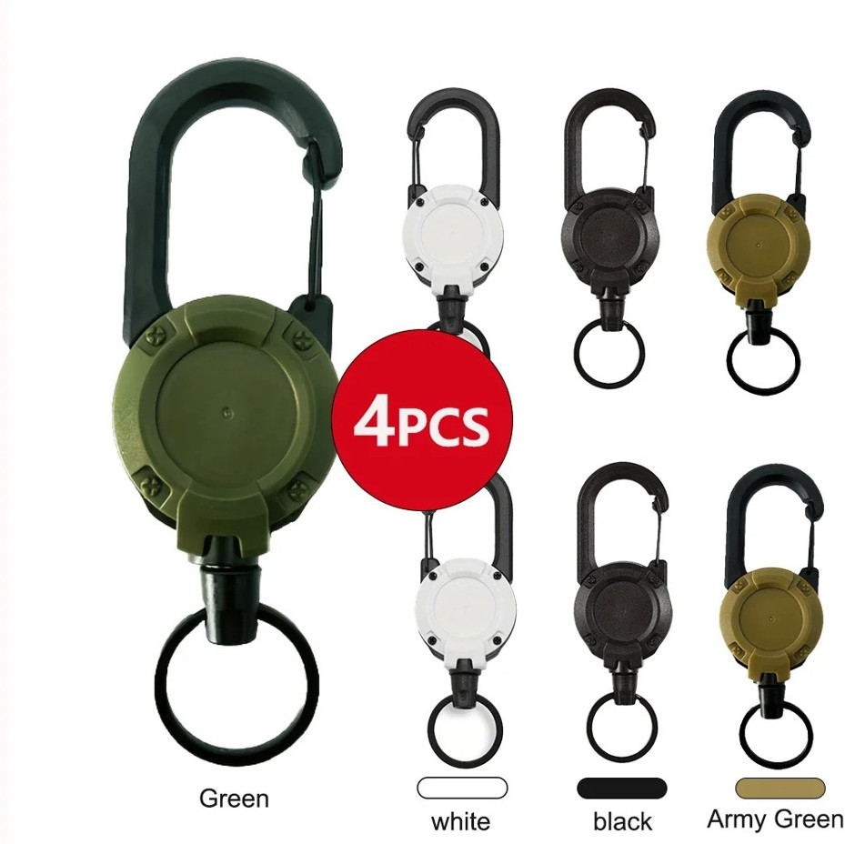 1/4 pcs Heavy Duty Retractable Keychain Badge Reel Clip with Carabiner Holder