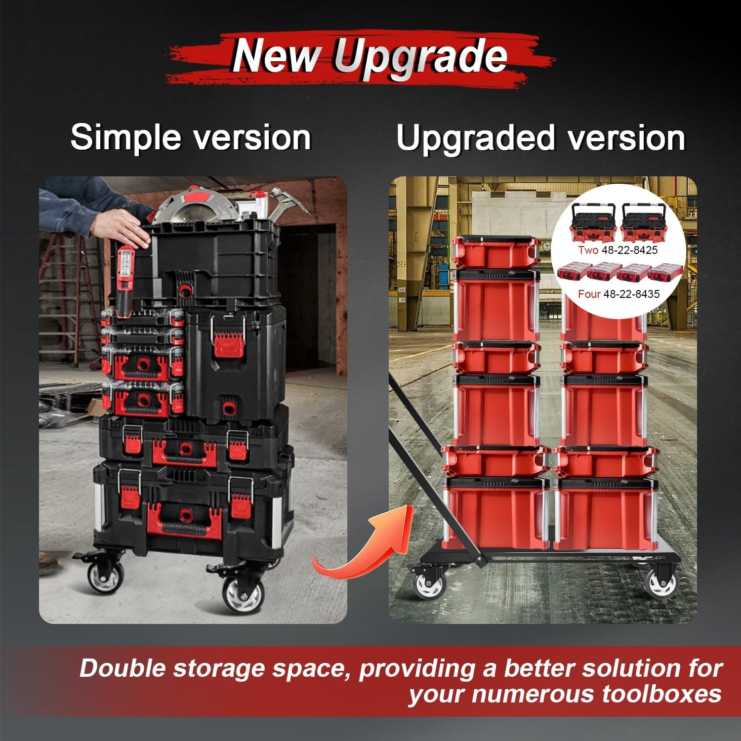 Heavy Duty Toolbox Dolly with Handle,forMilWaukee Packout Toolbox,Double Storage
