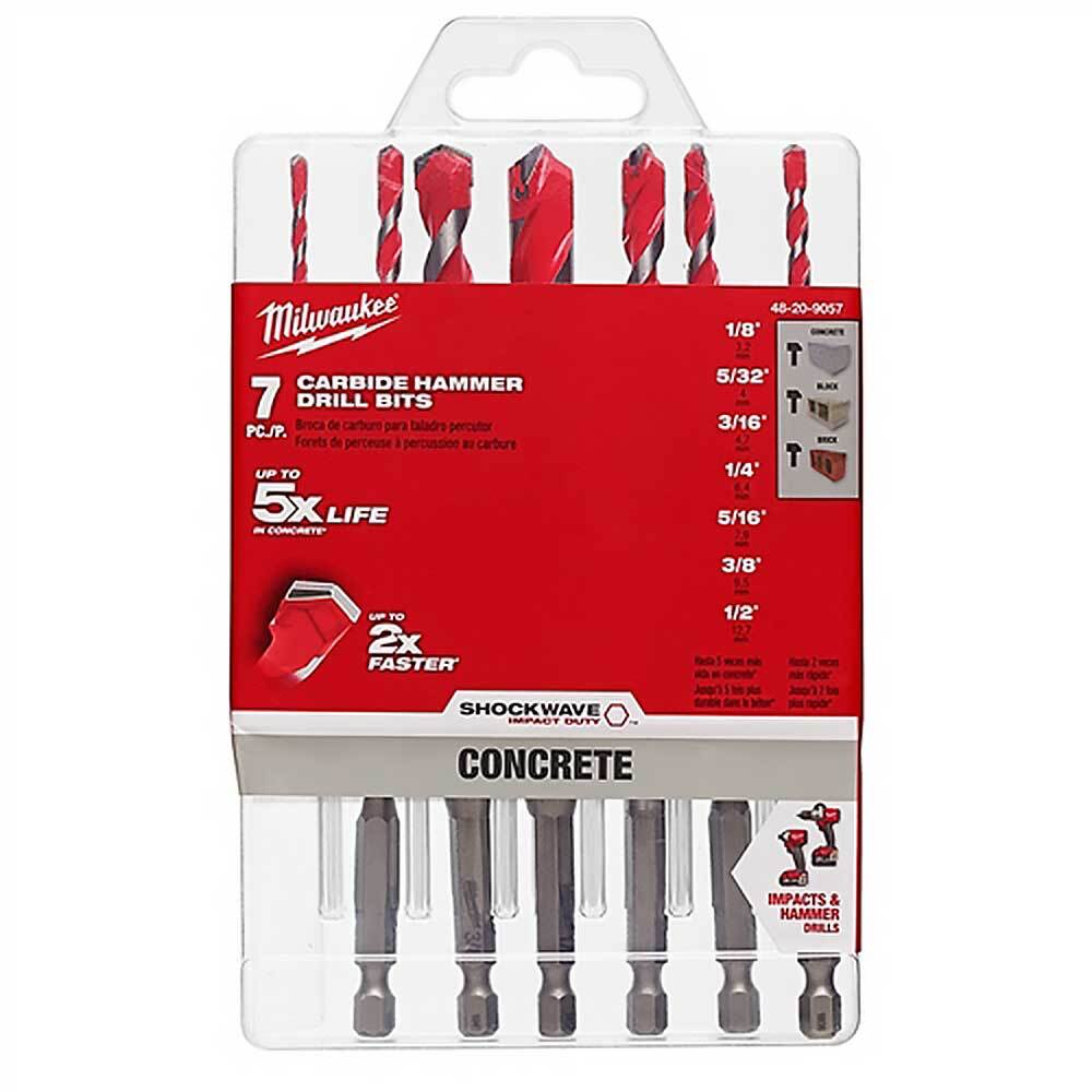 Milwaukee 48-20-9057 SHOCKWAVE Hex Shank Large Carbide Hammer Bit Kit - 7 pc