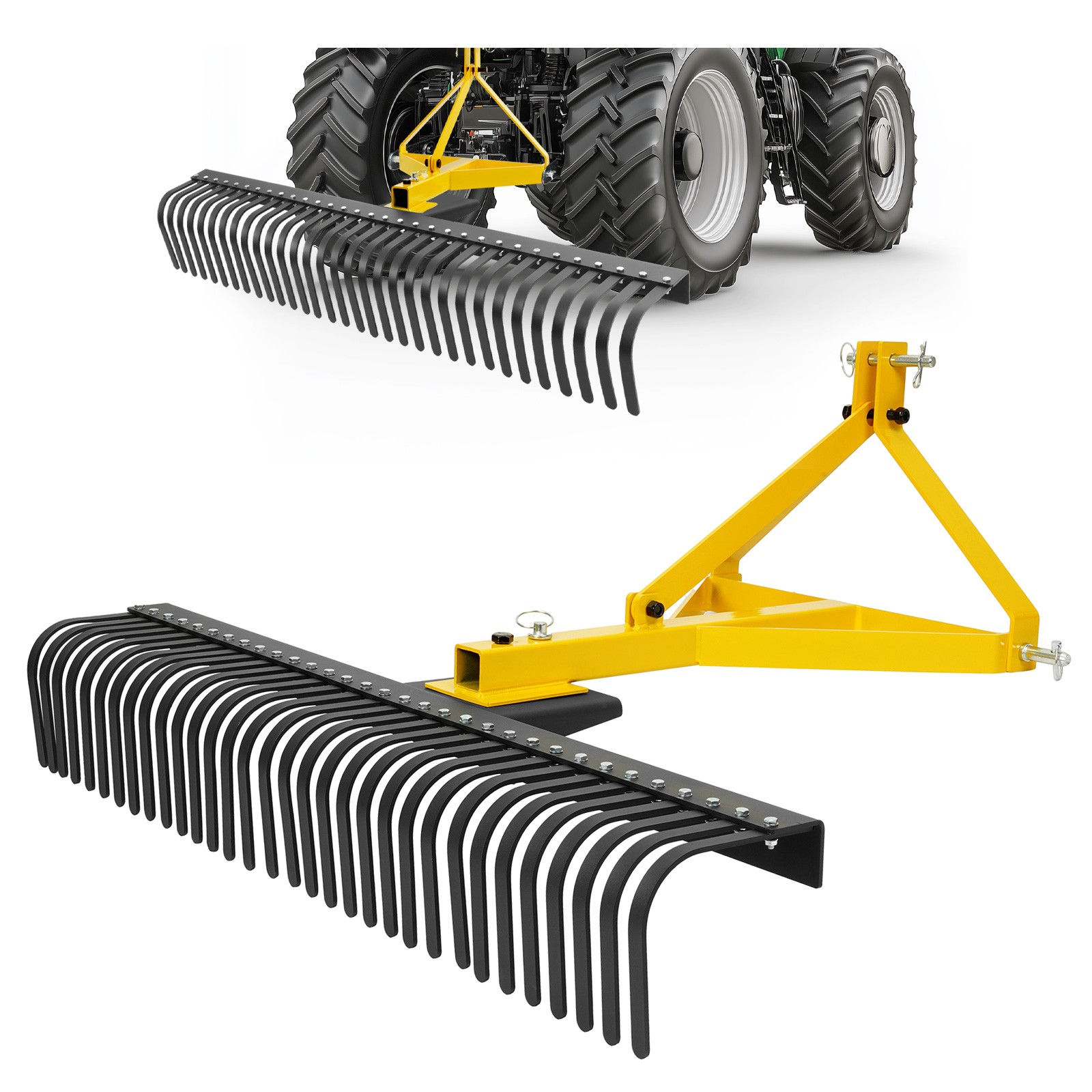 3 Pt 60'' Landscape Rock Rake Soil Gravel Lawn for Cat 1 Campact Tractor Heavy