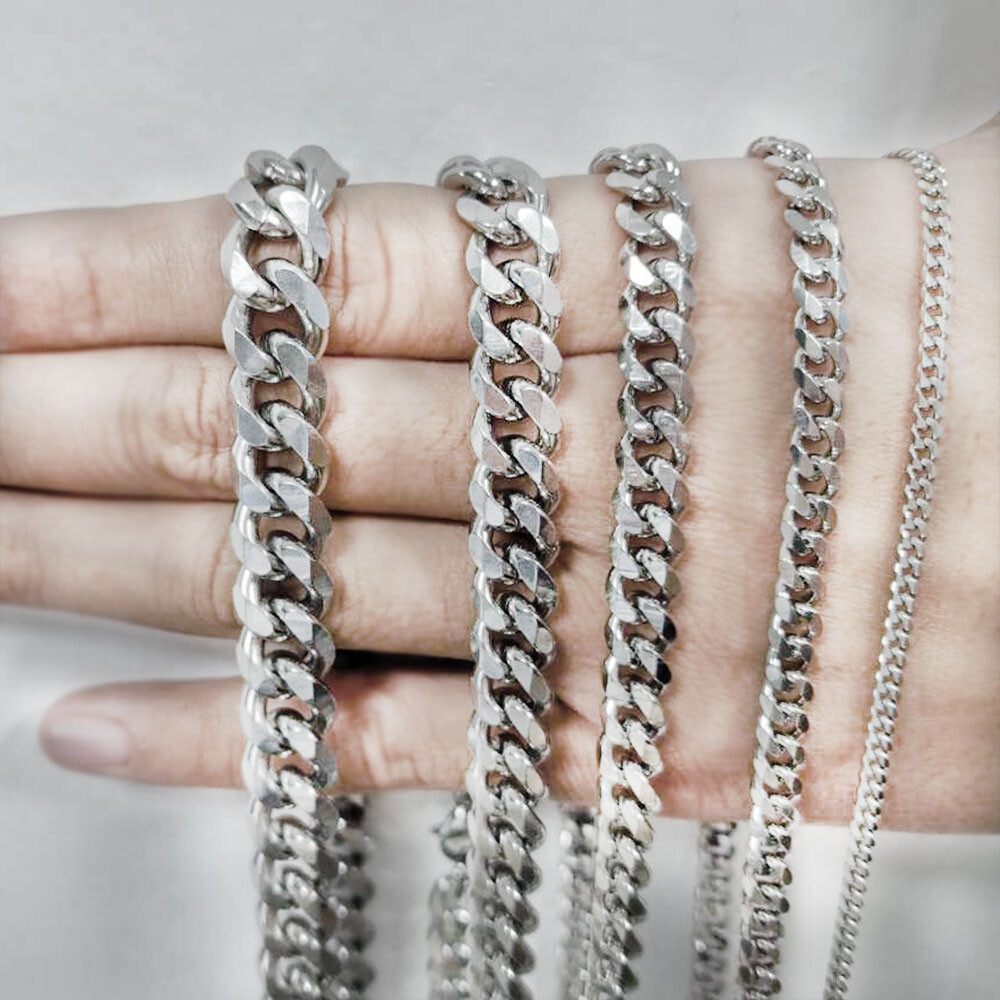 16-30" Stainless Steel Silver Chain Cuban Curb Necklace 3/5/7/9/11mm Womens Mens