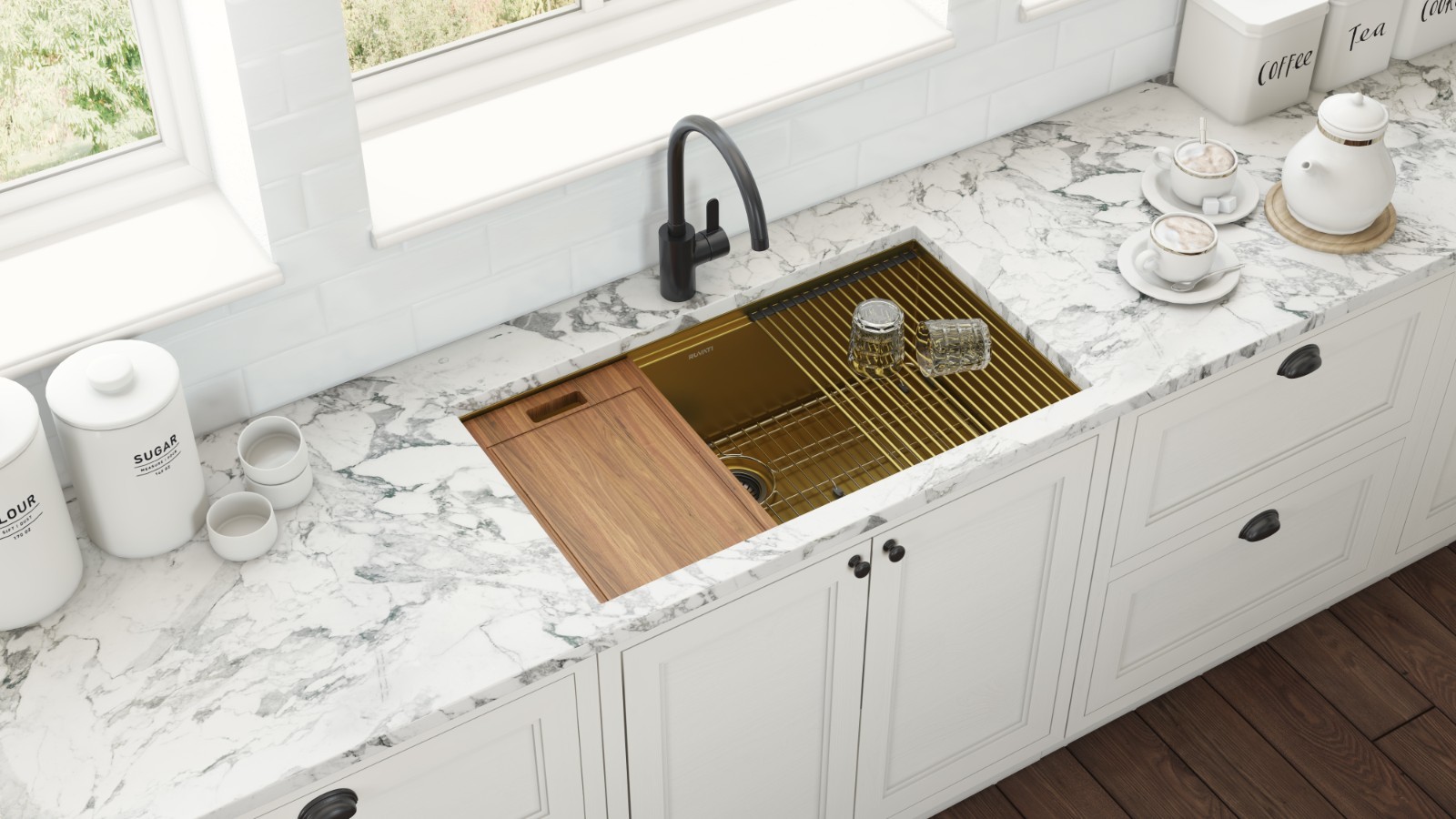 Ruvati 33" Matte Gold Workstation Undermount Single Bowl Kitchen Sink- RVH6533GG