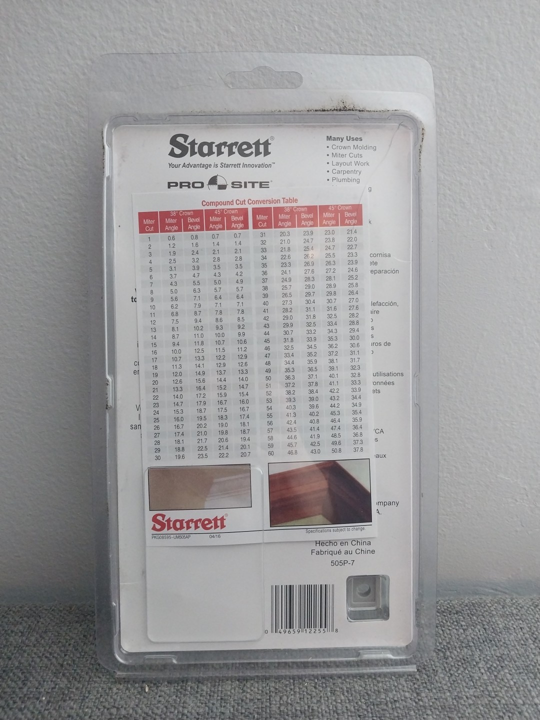 NEW Starrett 505P-7 Plastic Miter Protractor - 7"