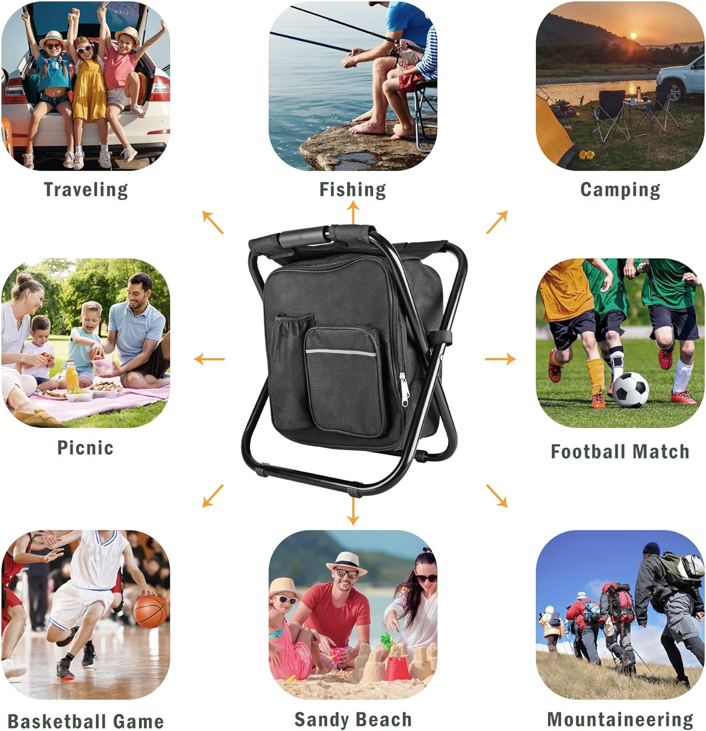 Backpack Stool Cooler Chair Heavy Duty 400 LBS Max Load Portable Lightweight Sto