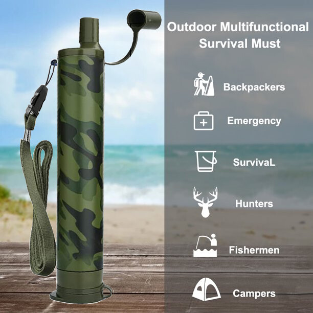 1-6,Camo Water Filter Straw Portable Personal Water Purification Filter Survival