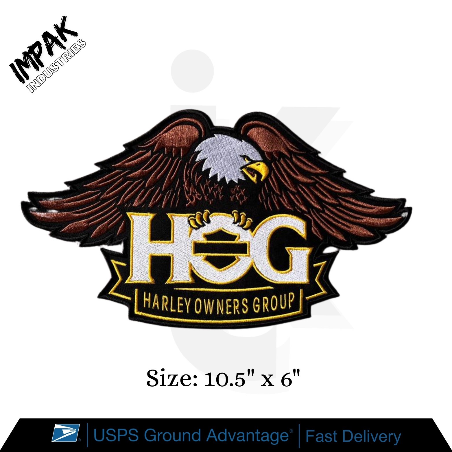Harley Davidson Owners Group HOG H.O.G. Large Eagle Gold Patch Embroidered Patch