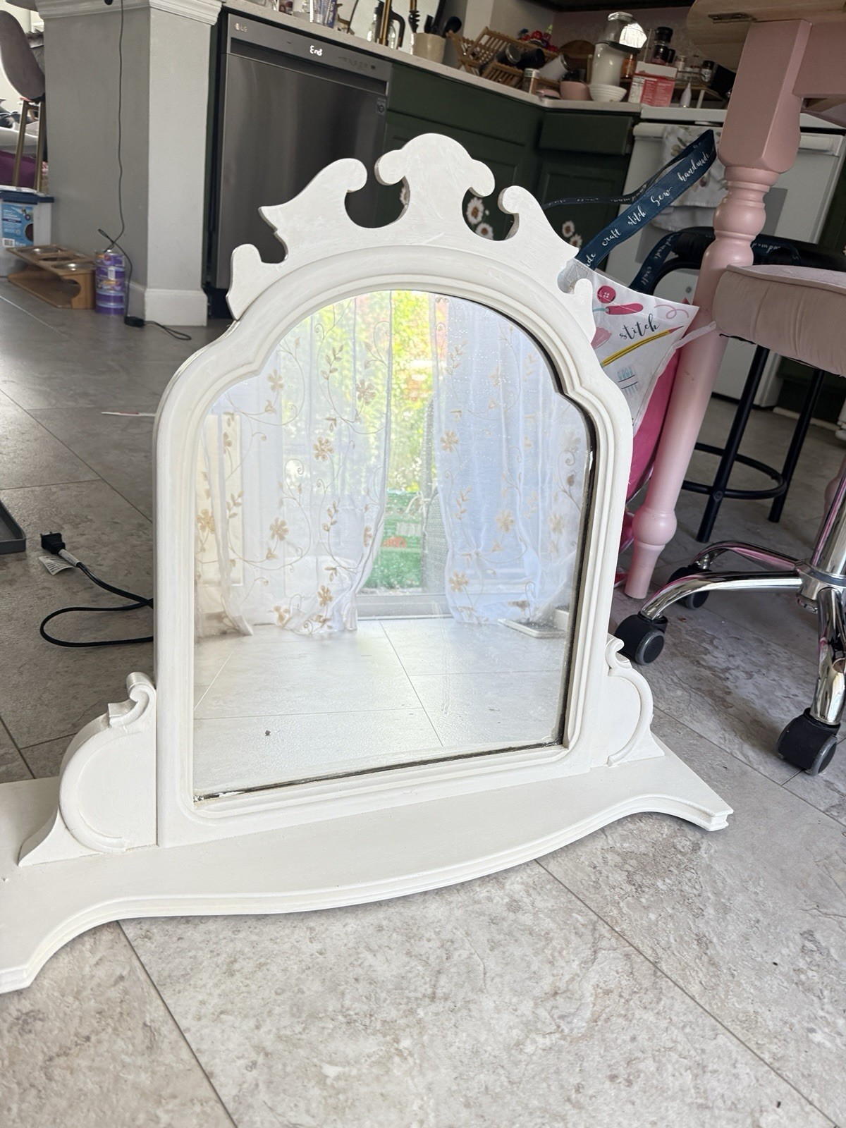White Antique Vanity Mirror With Beautiful Details
