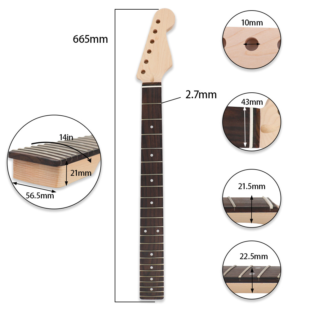 Diy standard strat guitar neck kit st maple neck rosewood finger 22frets bonenut
