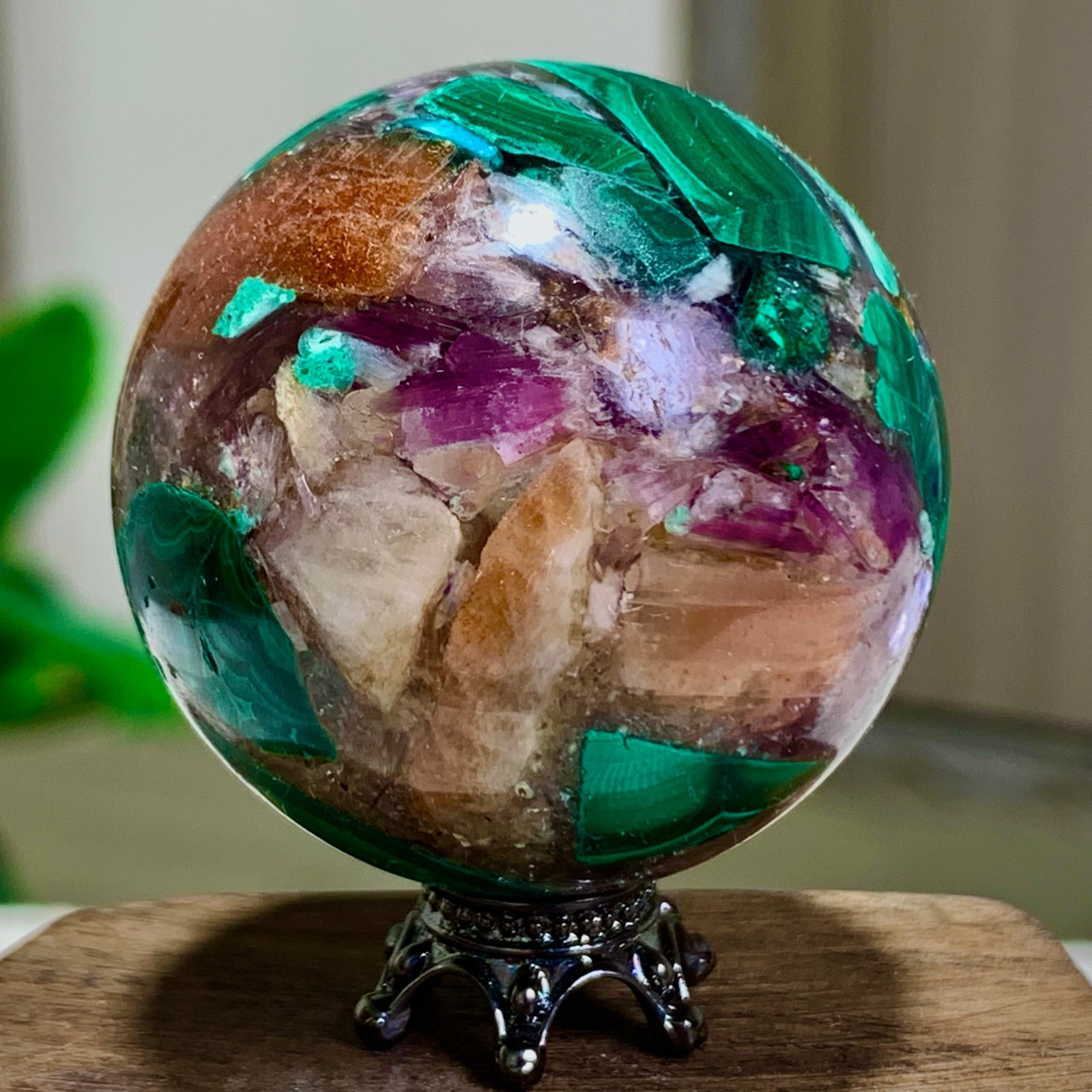 77G Newly discovered rare malachite purple mica symbiotic sphere restoration