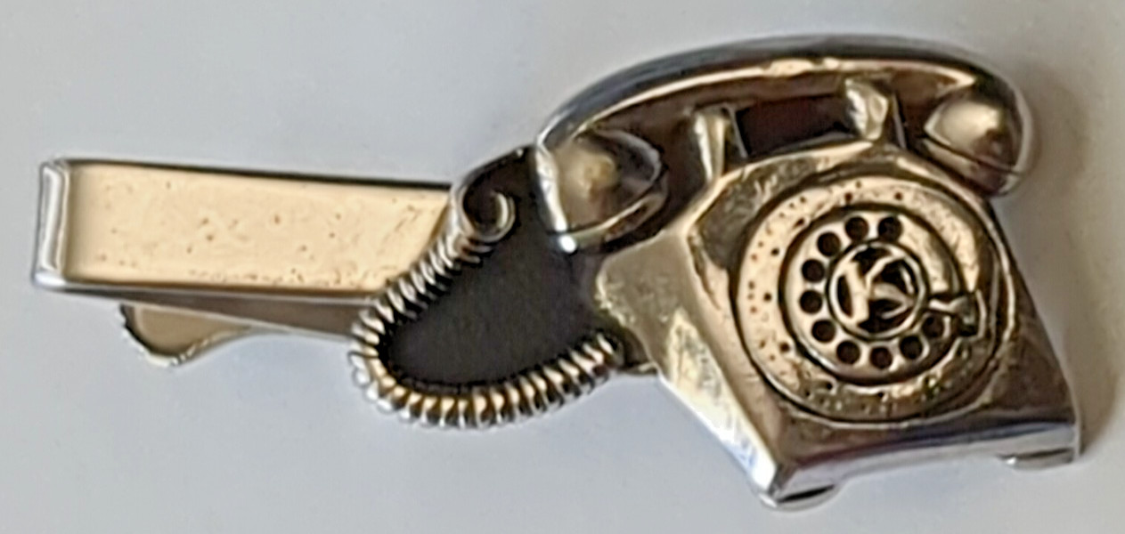 Vintage Rotary Telephone, B & B Tie Clip Bar Clasp Silvertone. Nice Looking