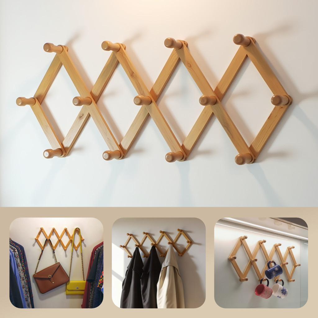 NNX Premium Accordion Rack for Wall, Expandable Coat Rack, Hat Organizer, Bamboo
