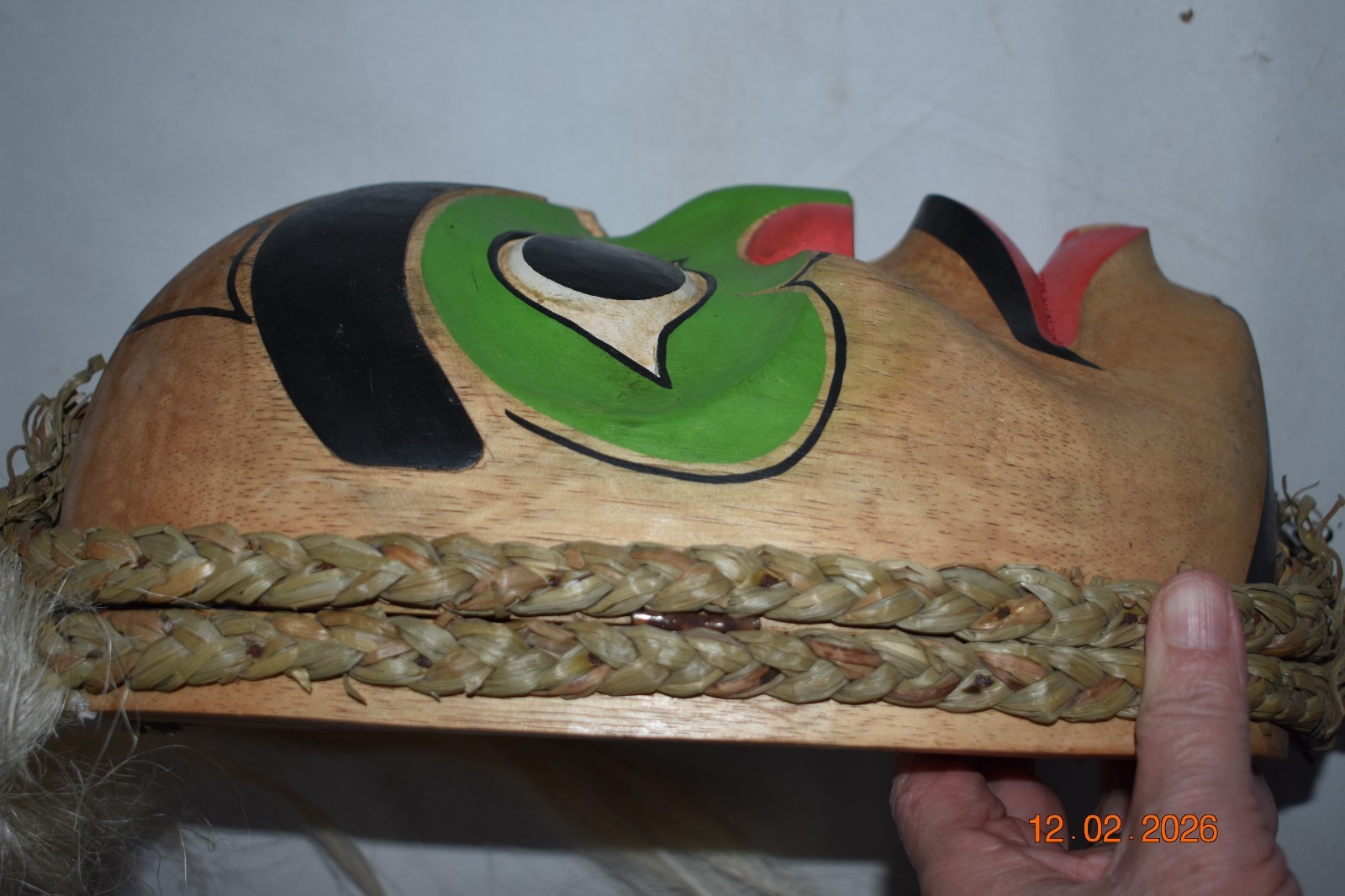 NORTHWEST COAST STYLE SHAMANS TRANSFORMATION MASK, HAIR 21" OPEN 1900S