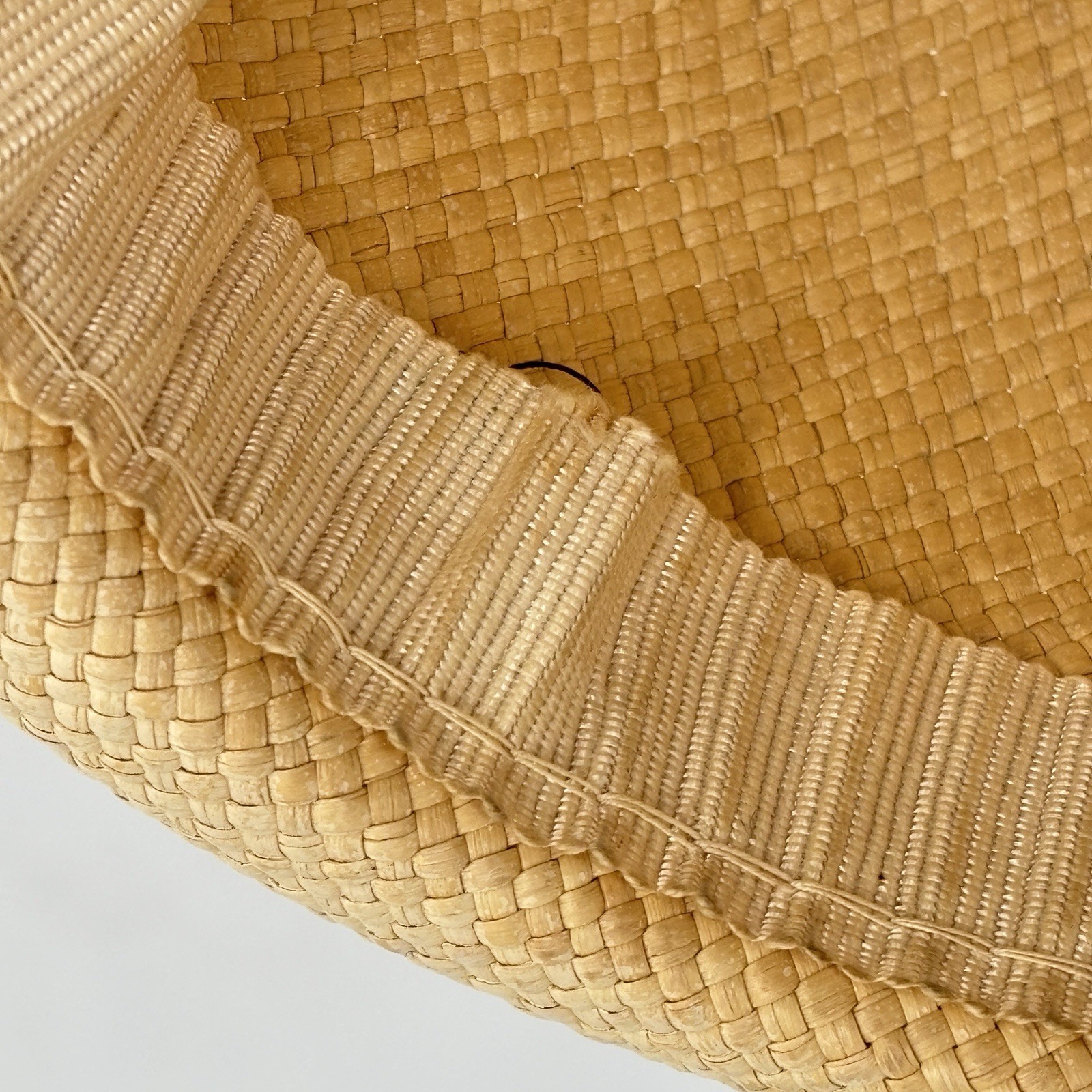 Vtg 60s Genuine Panama Straw Tilt Hat Black Velvet Trim Veil