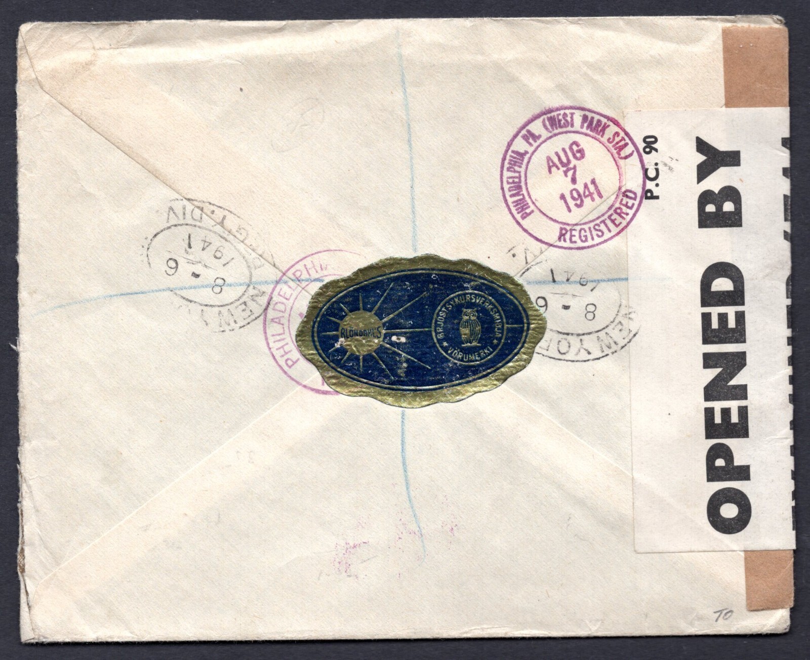 ICELAND 1941 WWII US REYKJAVÍK REGISTERED CENSORED COVER FRANKED