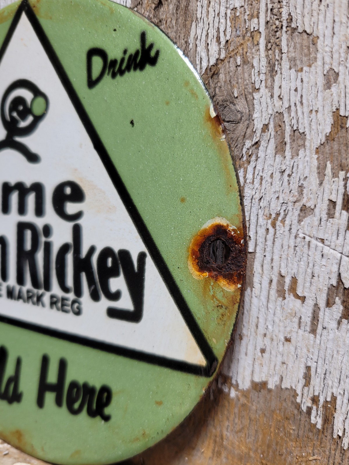 VINTAGE CRUSH PORCELAIN SIGN OLD LIME RICKEY SODA COLA POP BEVERAGE SOLD HERE