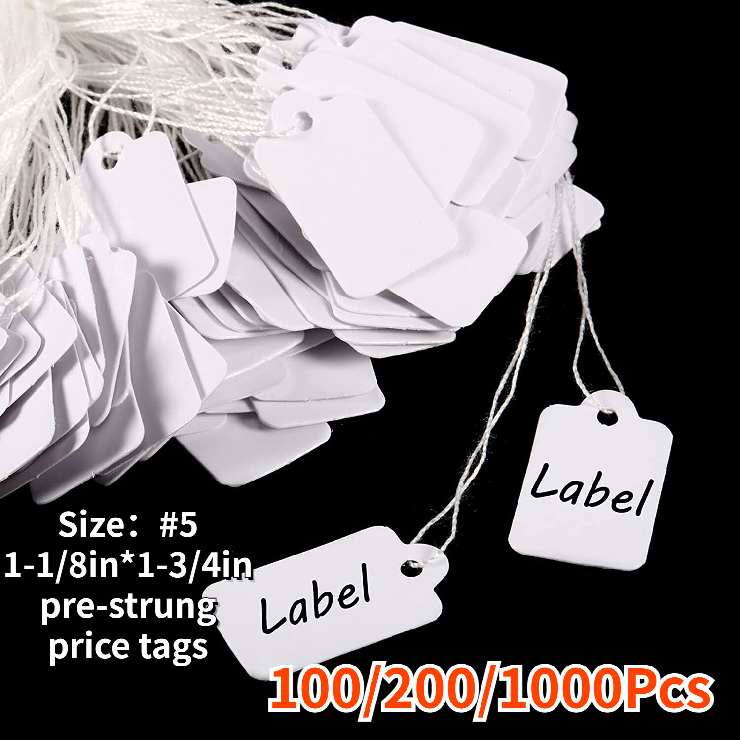 Garage Sale Price Tags Size #5 Blank White Merchandise Hang String Strung New
