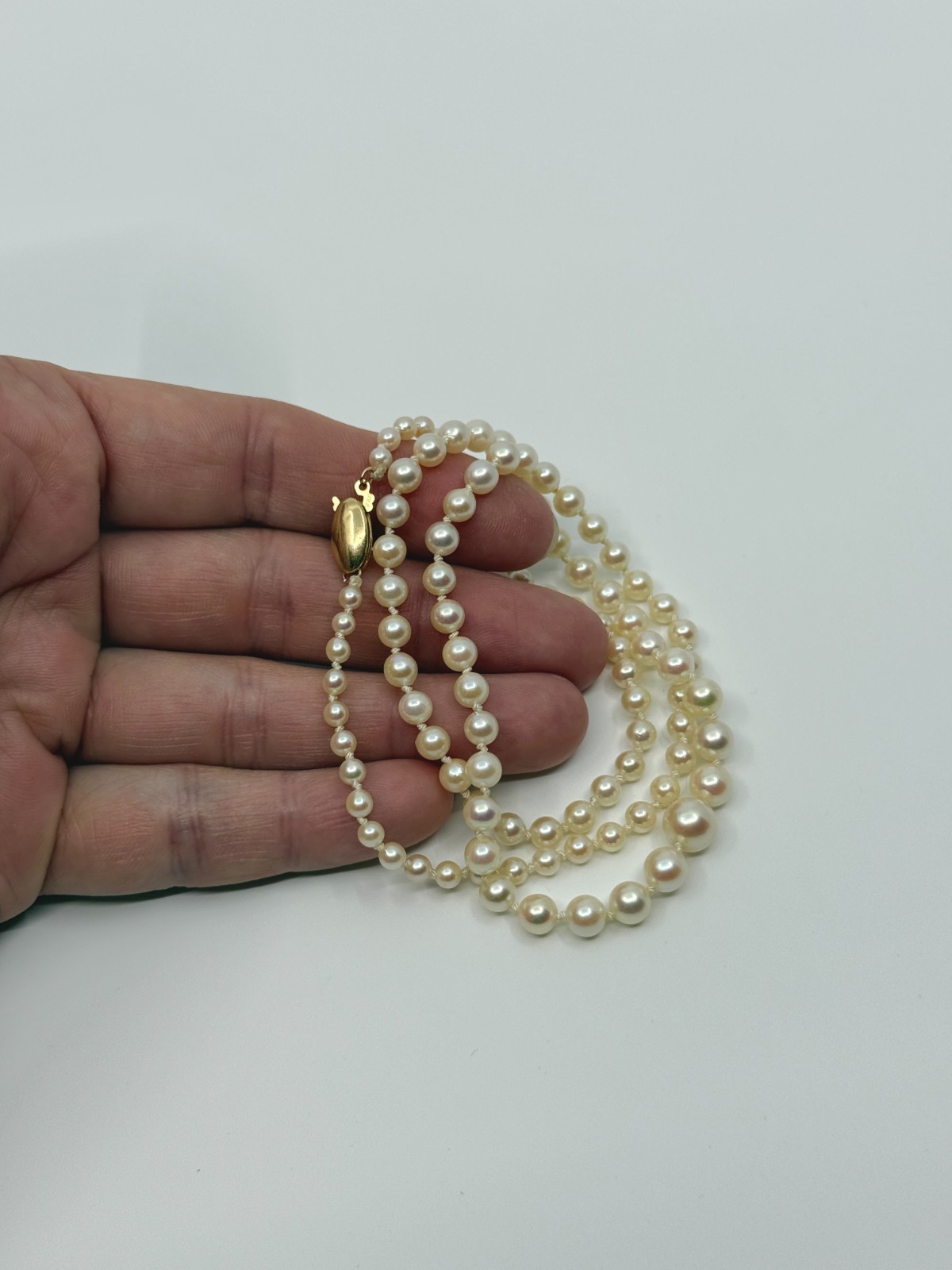 Quality 14K Yellow Gold Graduated Japanese Saltwater Akoya Pearl Necklace 21"