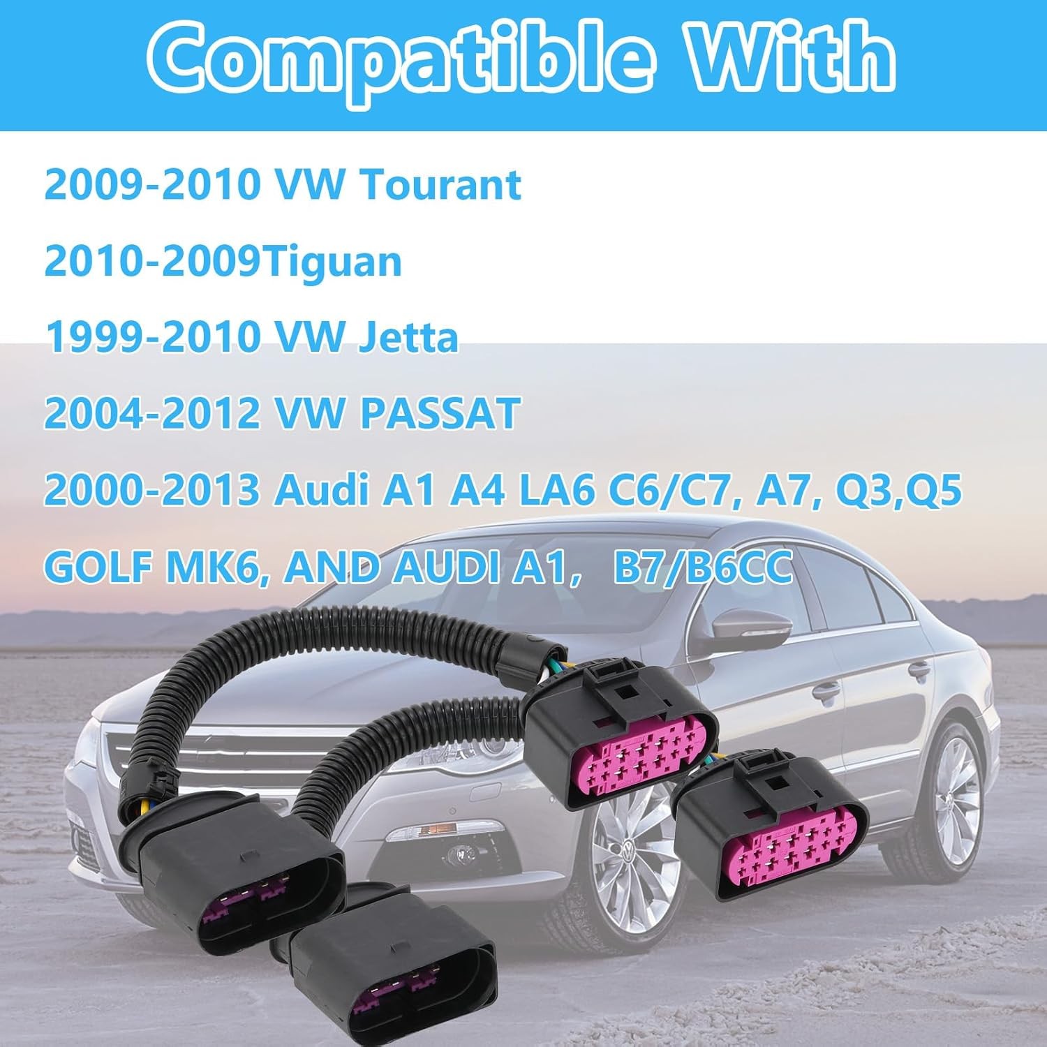 2Pcs 10 to 14 Pin Xenon HID Headlamp Headlight Connector Adapter 1J0973737 Compa