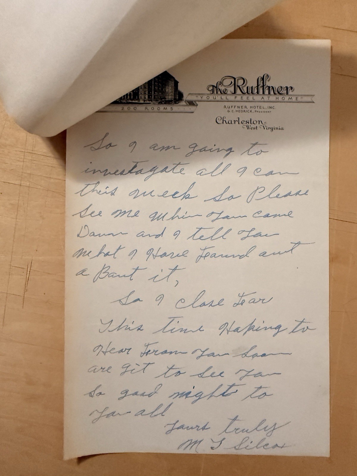 Ruffner Hotel Charleston WV 1920s-1930s Correspondence Handwritten Typed