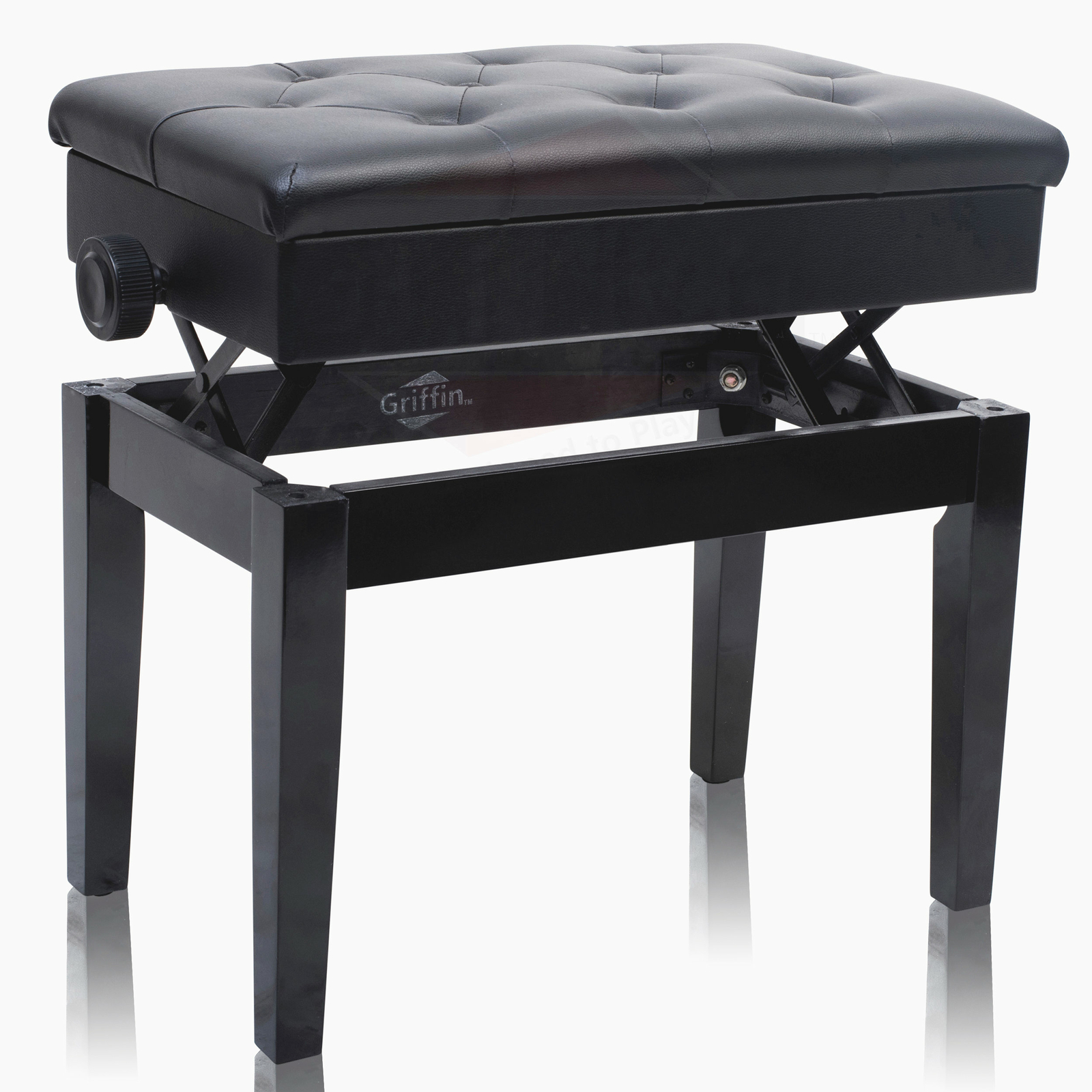 GRIFFIN Black Leather Piano Bench - Wood Vanity Stool Keyboard Seat Guitar Chair
