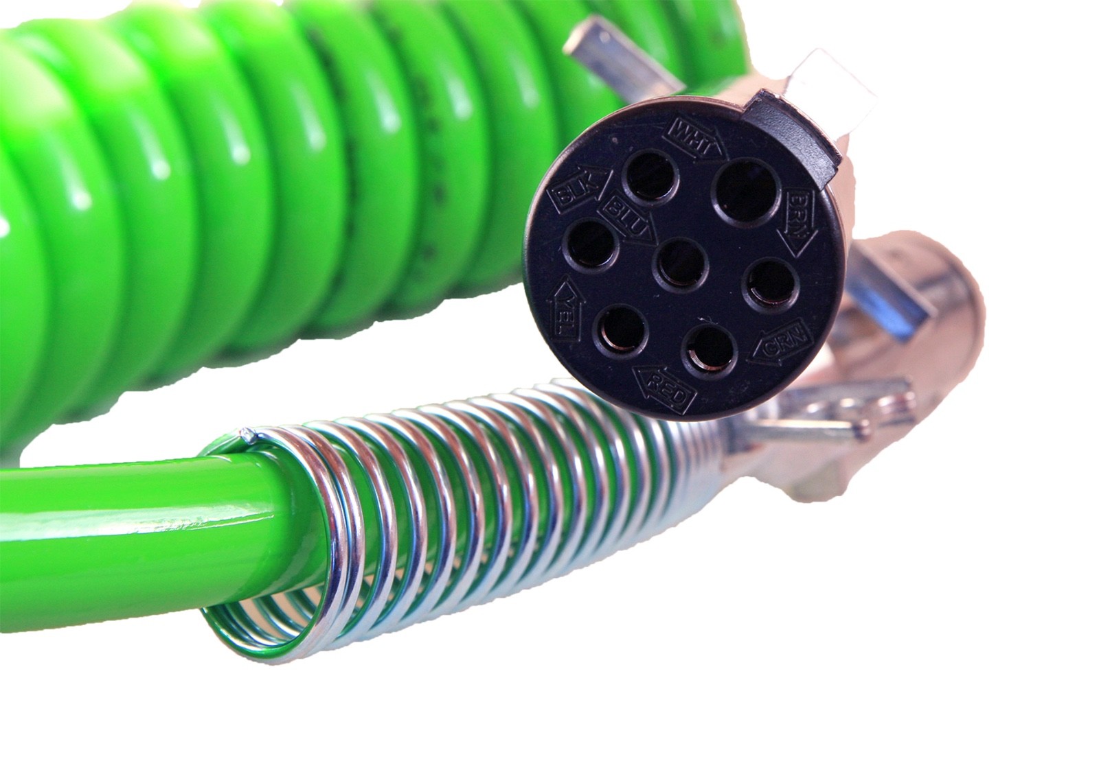 Road Superior Truck Parts 15 ft Coiled ABS 7-Way Electric Cable w/ 2 x 12" Leads