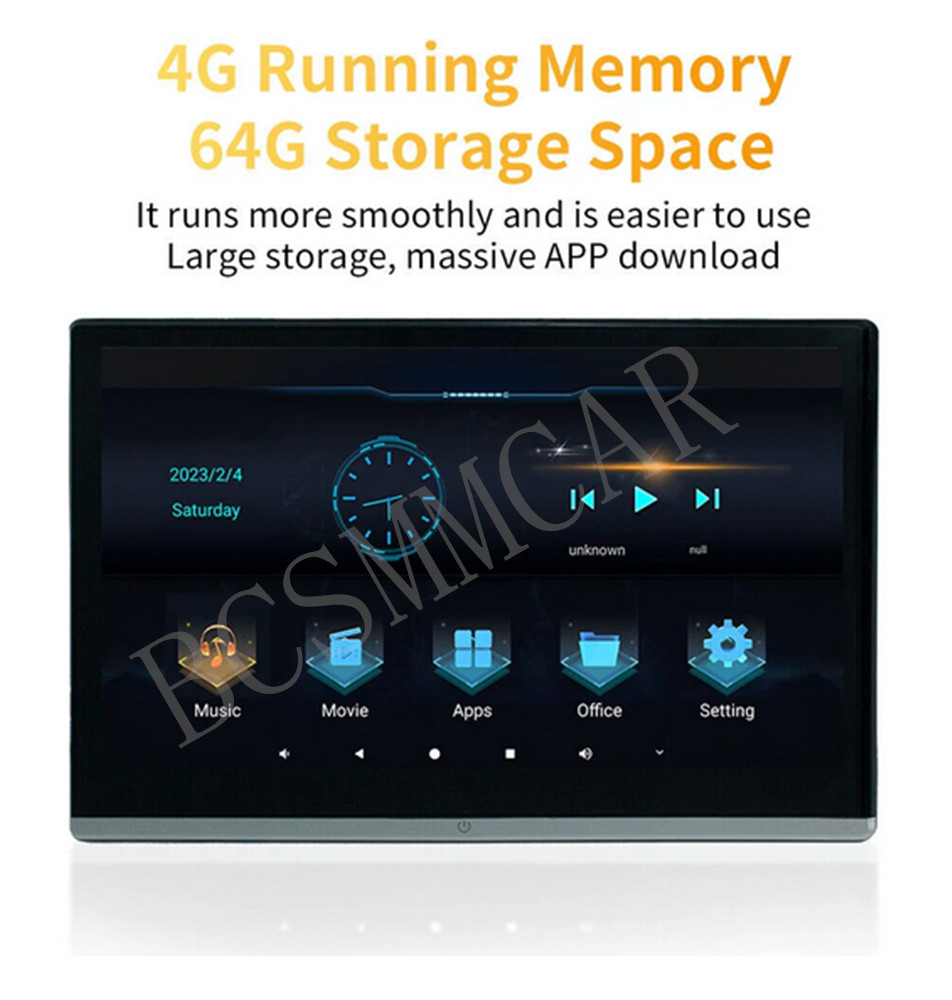 Pair Car Rear Seat TV Player 4K Video Touch Screen Music Headrest Monitor 2G+32G