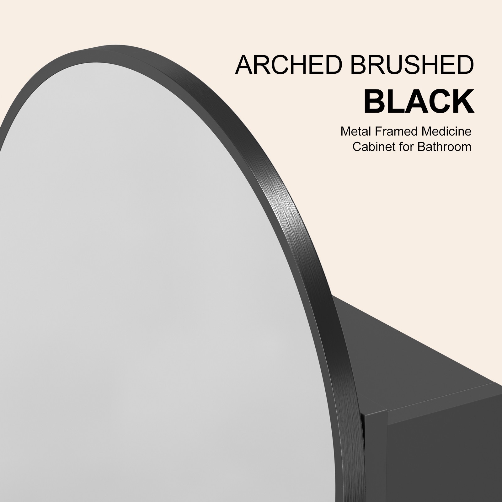 Black Arched Bathroom Medicine Cabinet With Mirror & Shelves,Right Open,Recessed