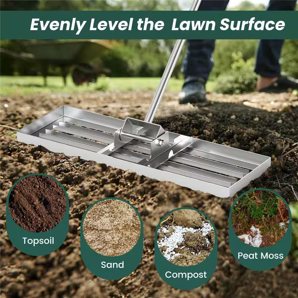 67 In. Lawn Leveling Rake Heavy-Duty Level Lawn Tool for Garden Backyard/Lawn Si