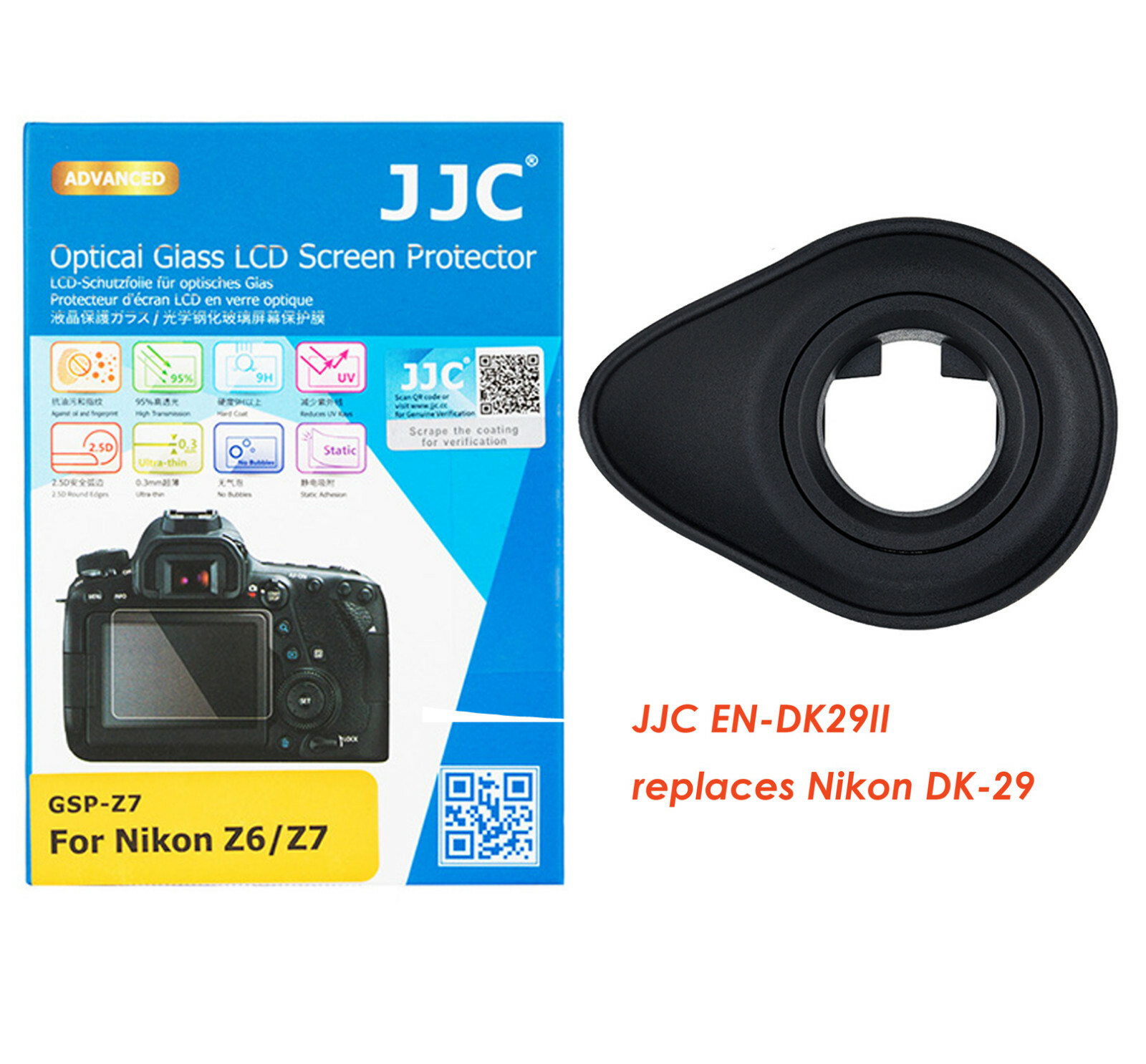 JJC Tempered Glass LCD Protector + Ergo Large Eyecup for Nikon Z6 Z7 Z6II Z7II