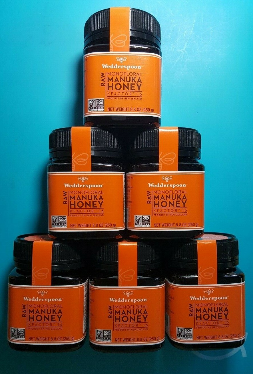 6 Wedderspoon MANUKA HONEY Raw 6 Jars Monofloral K Factor 16  8.8 oz BB 7/29