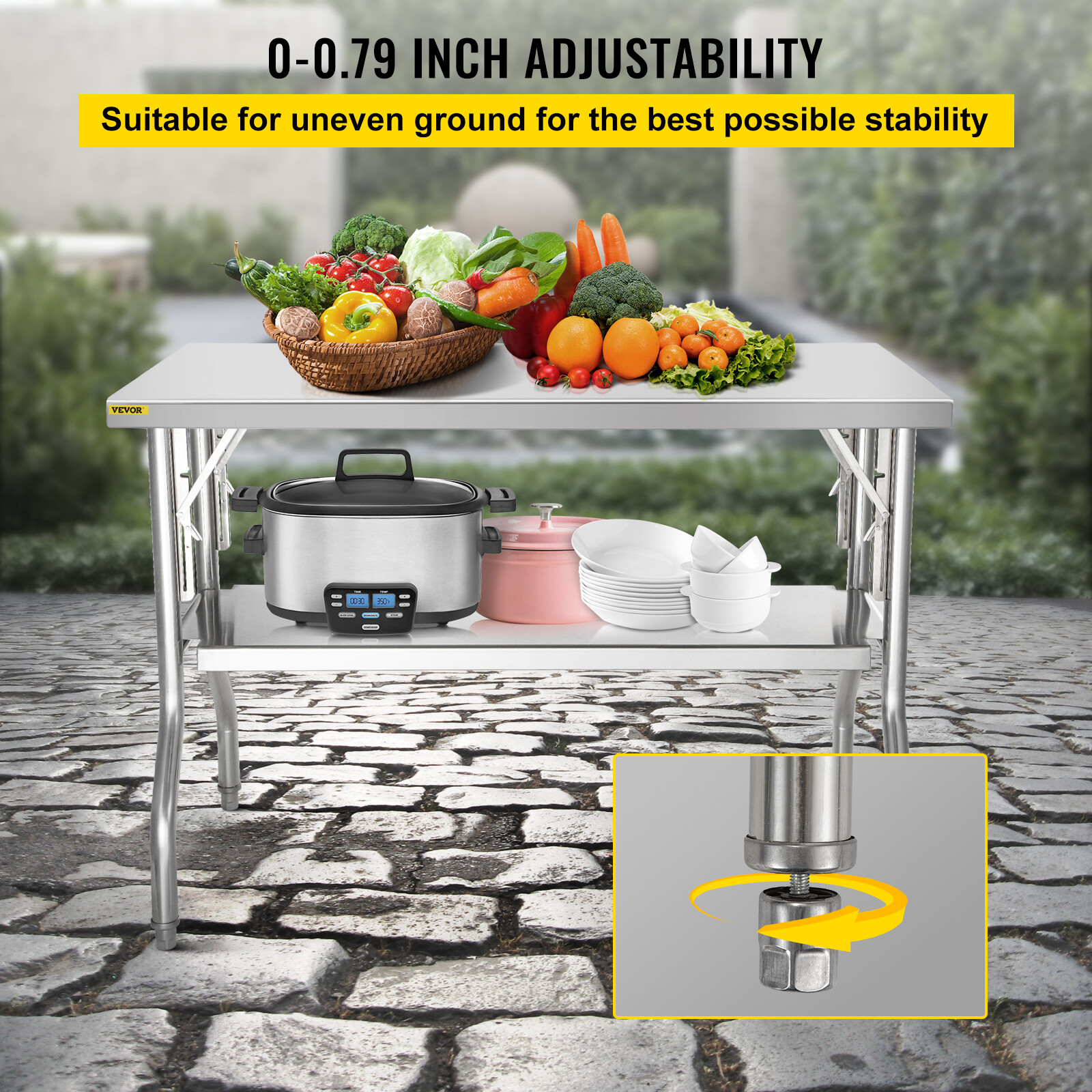 VEVOR Commercial Stainless Steel Folding Work Prep Tables Open Kitchen 48x24 In