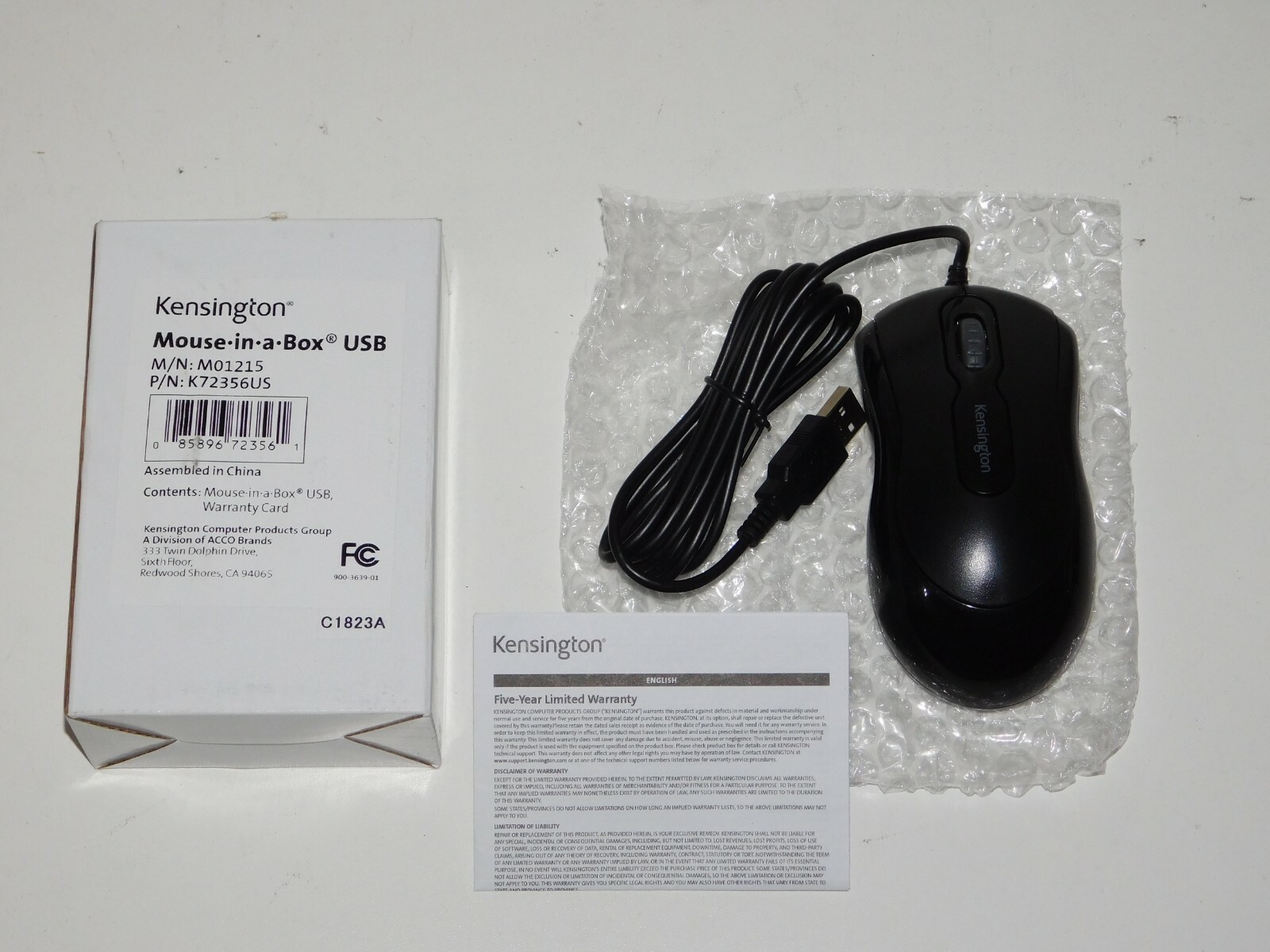 New Kensington M01215 Mouse in Box Wired Optical USB Computer PC Laptop K72356US