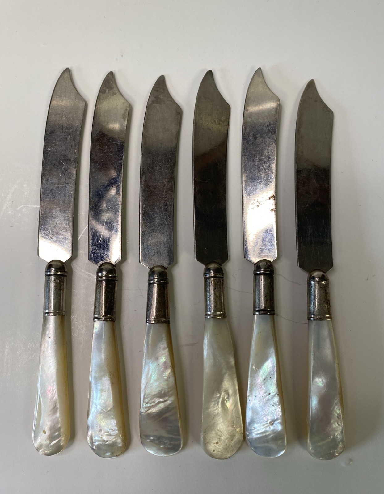 Vintage Sterling Silver Pearl Handle Knives Set of 6, Used