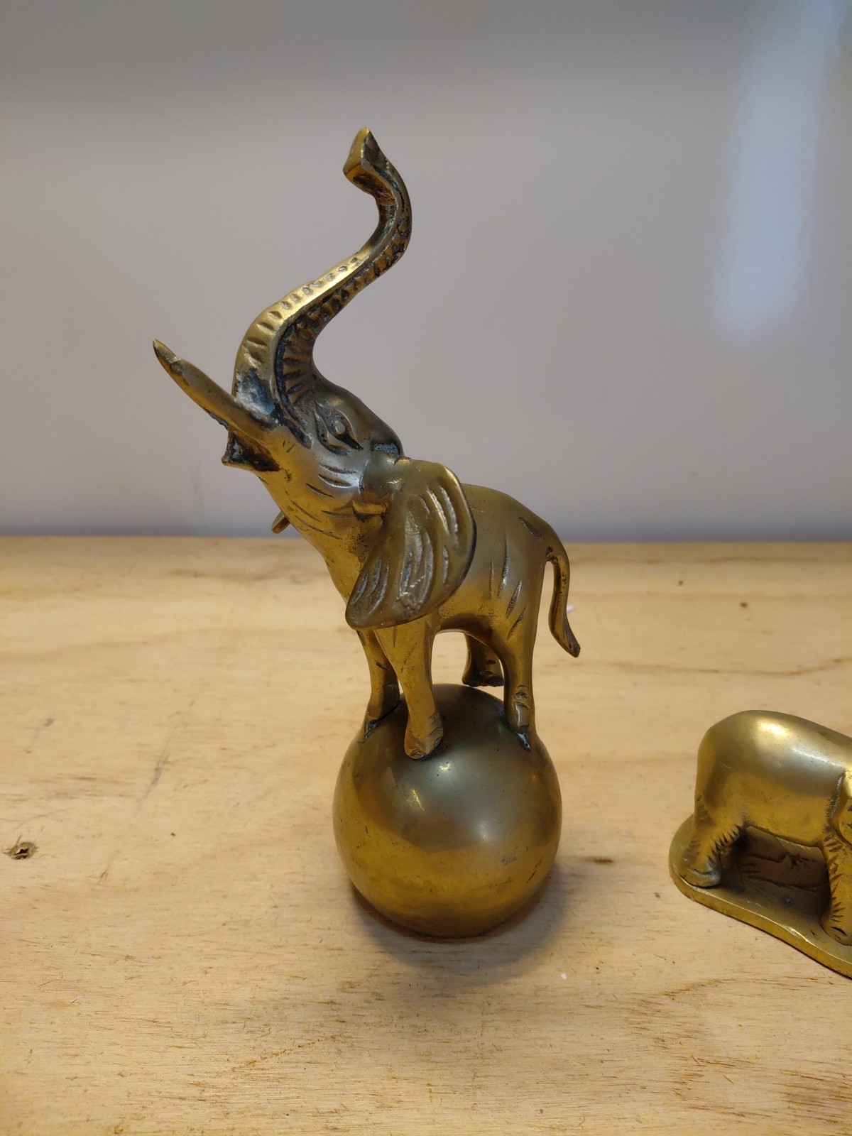 Vintage Lot of 2 Brass Elephants And Baby Figurines Good Luck Figurines