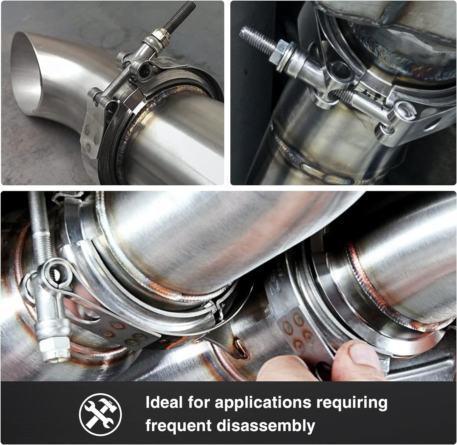 LokoCar 3 Inch V Band Clamp With Flange Male Female Stainless Steel Silver 4Pcs