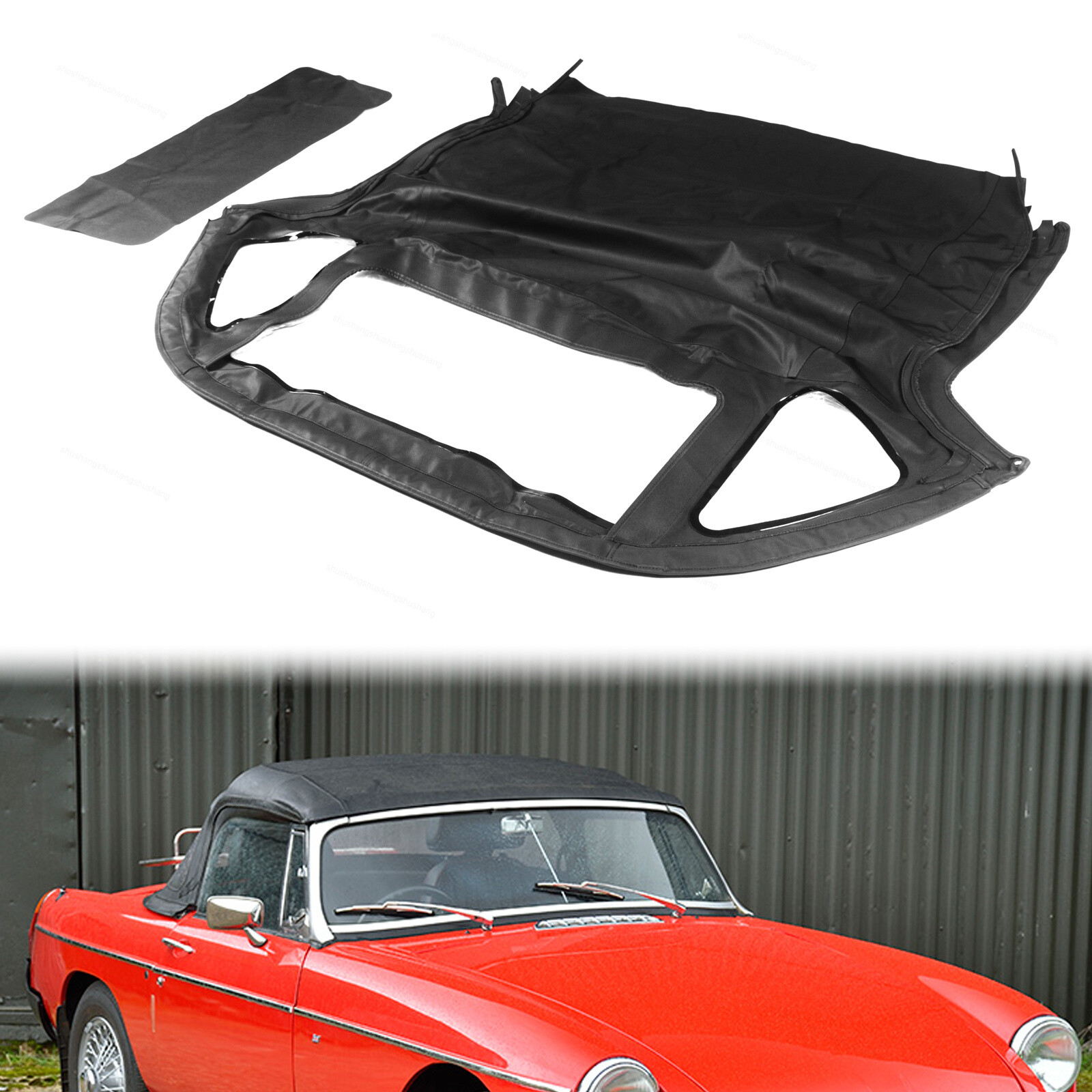 Fits 1971-1979 1980 MG MGB w/ 3Pcs Plastic Windows Soft Top Convertible Black