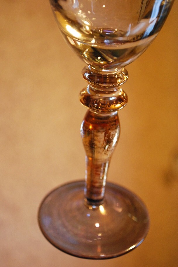 ROGASKA Optic Crystal VENETIAN GOLD LUSTER Set 2 WATER GOBLETS Foil In Stem 8.5"