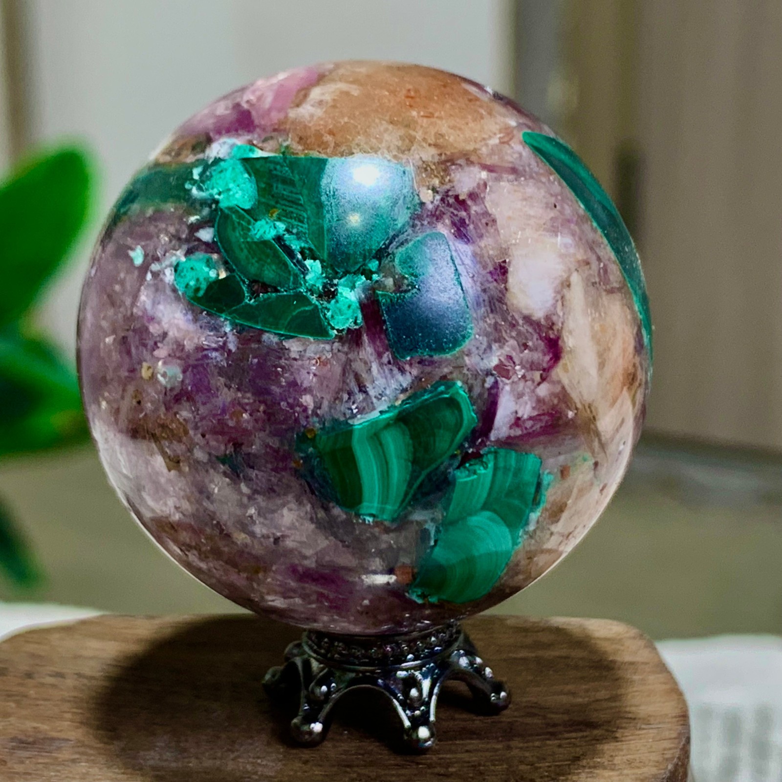 92G Newly discovered rare malachite purple mica symbiotic sphere restoration